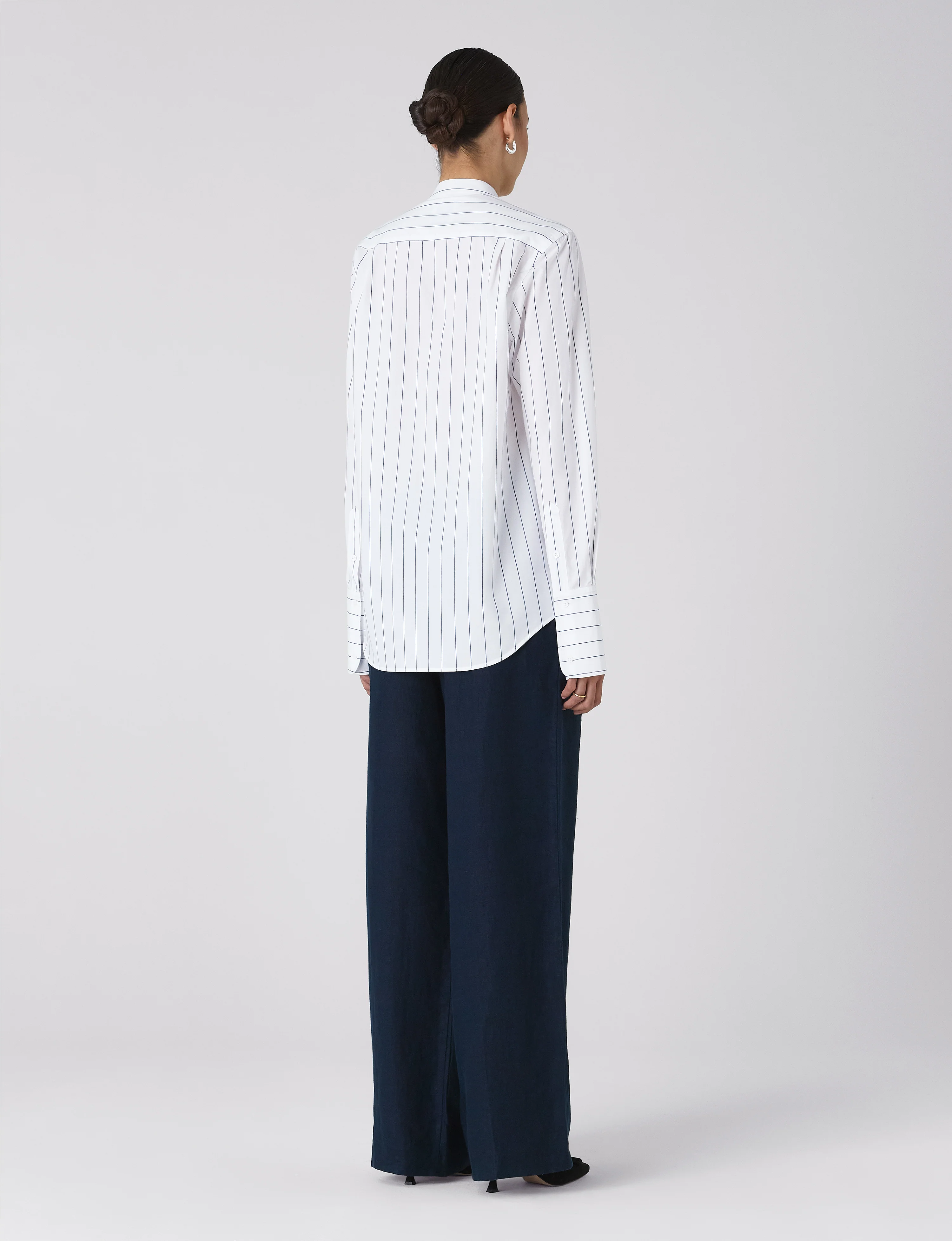 The Boyfriend Bow Tie: Fine Poplin, Blue and White Stripe - With Nothing Underneath