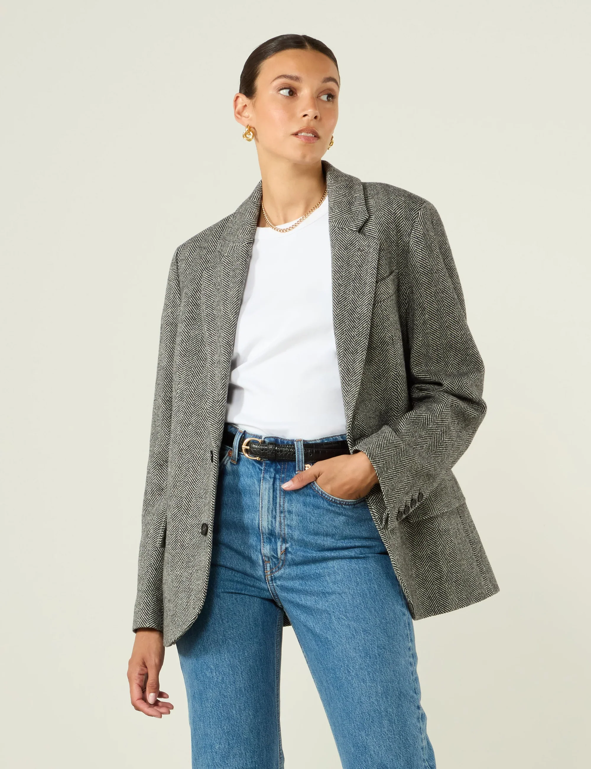 Hutton Blazer: Wool, Grey Herringbone - With Nothing Underneath