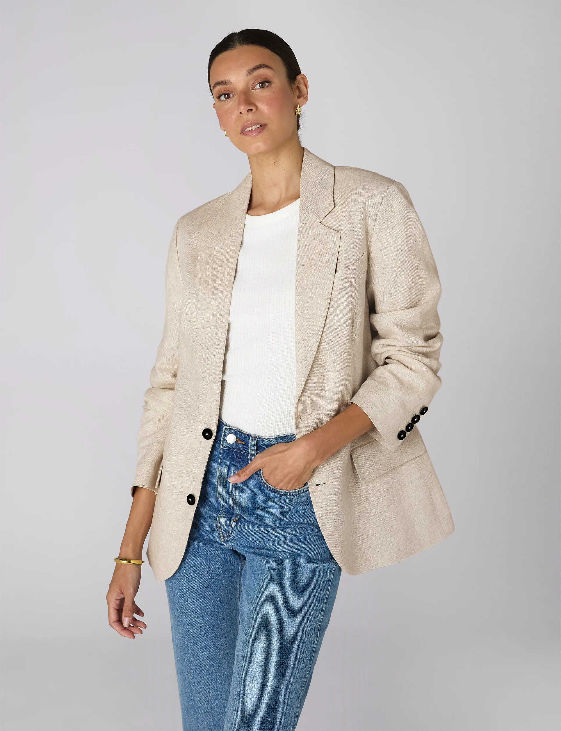 Hutton Blazer: Linen, Oatmeal - With Nothing Underneath