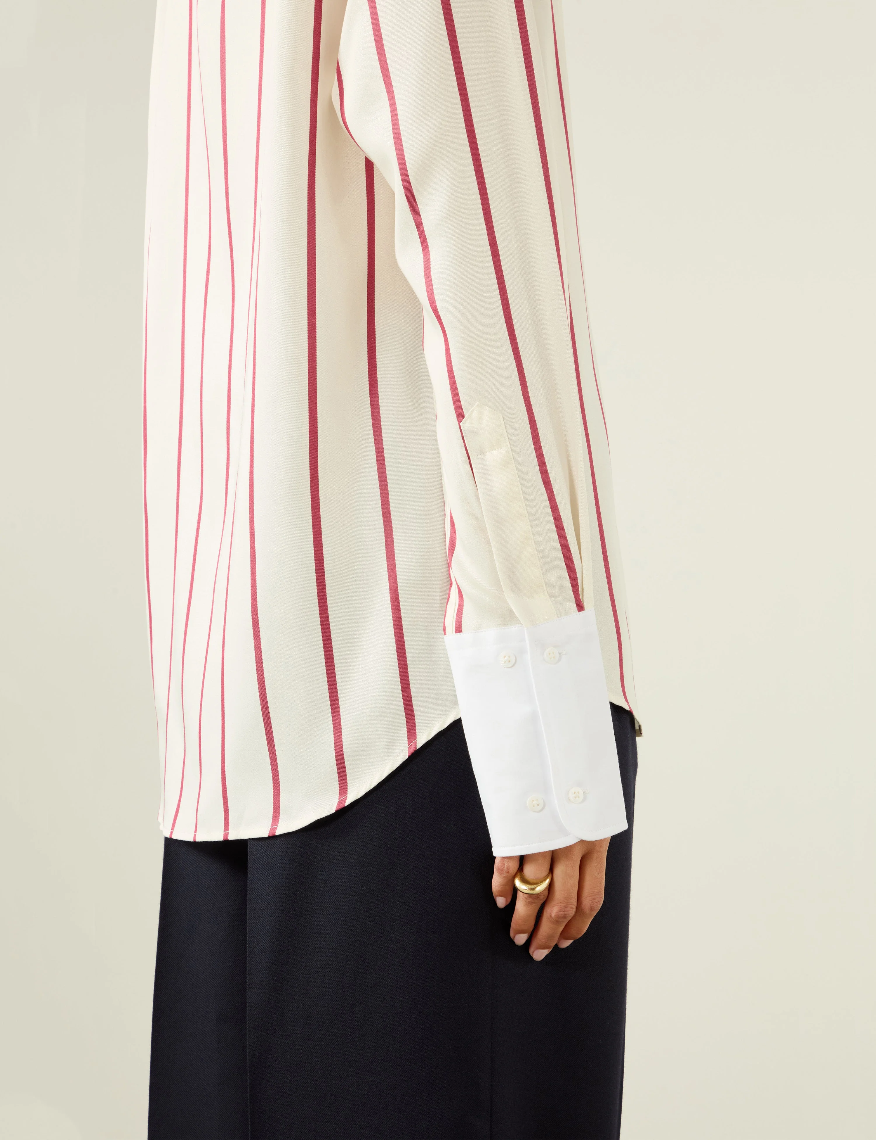 The Boyfriend Exaggerated Cuff: TENCEL™ Lyocell, Burgundy Stripe - With Nothing Underneath