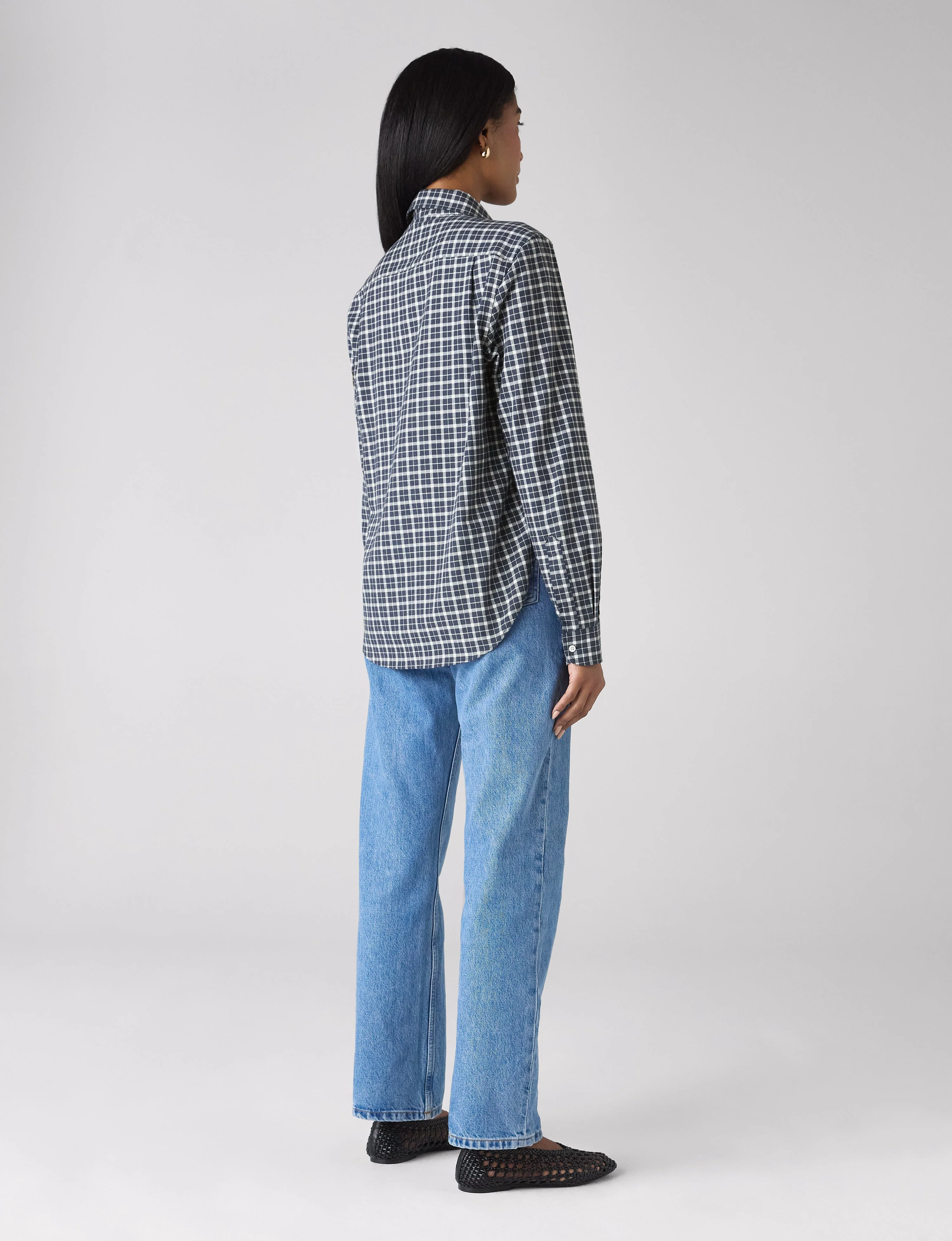 The Classic: Fine Brushed, Navy Blue Check - With Nothing Underneath