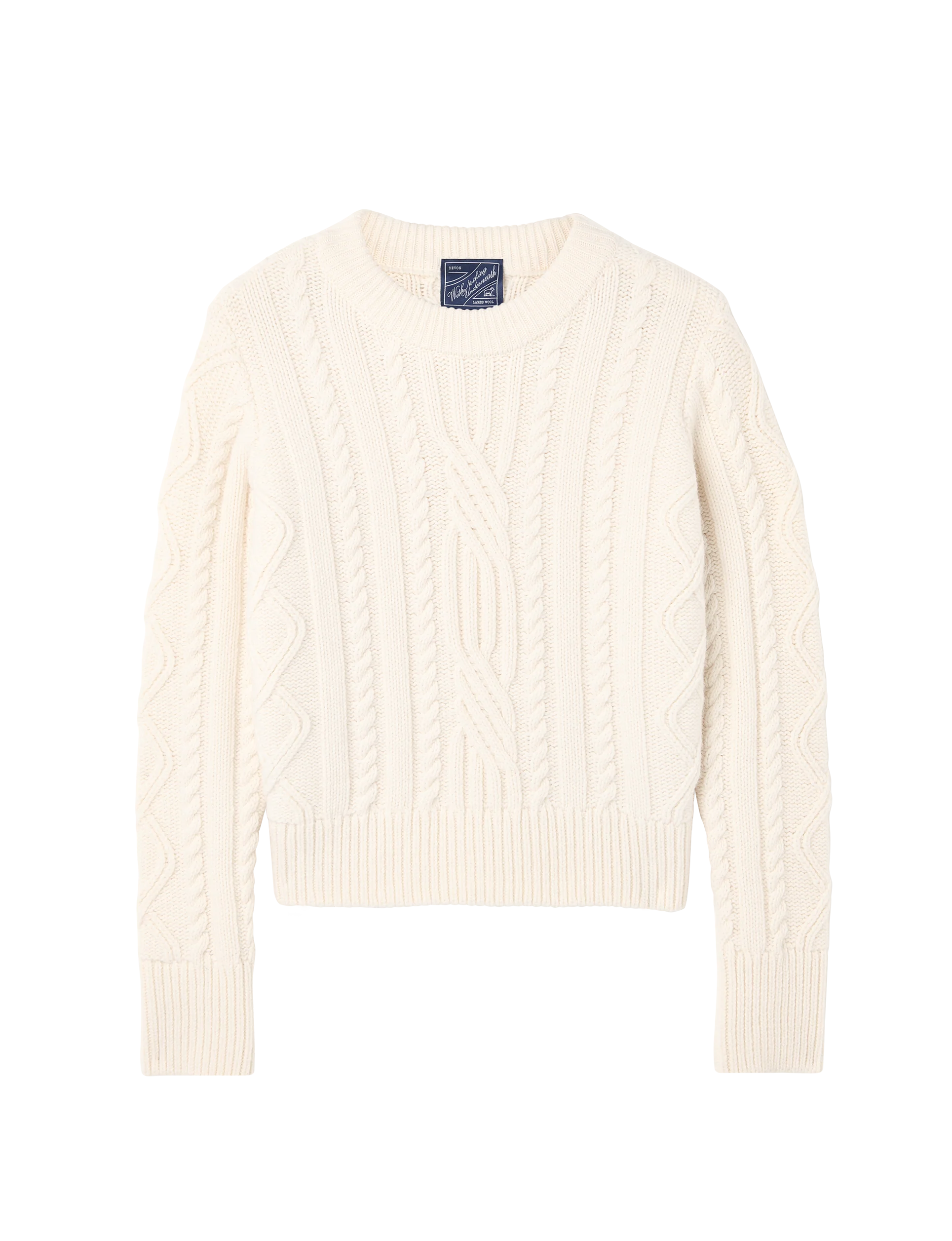 Devon Cable Jumper: Wool, Cream - With Nothing Underneath