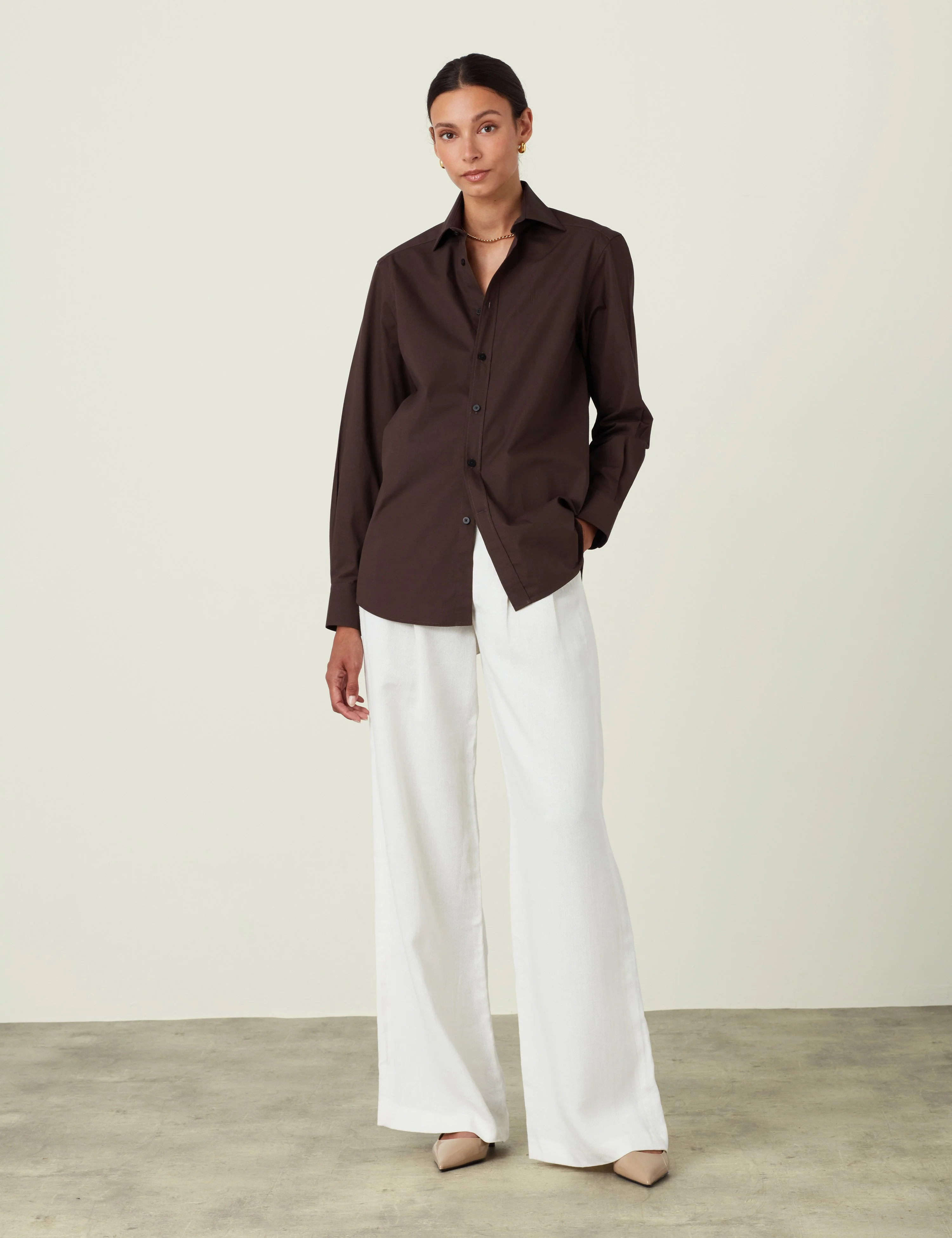 The Boyfriend: Fine Poplin, Chocolate - With Nothing Underneath