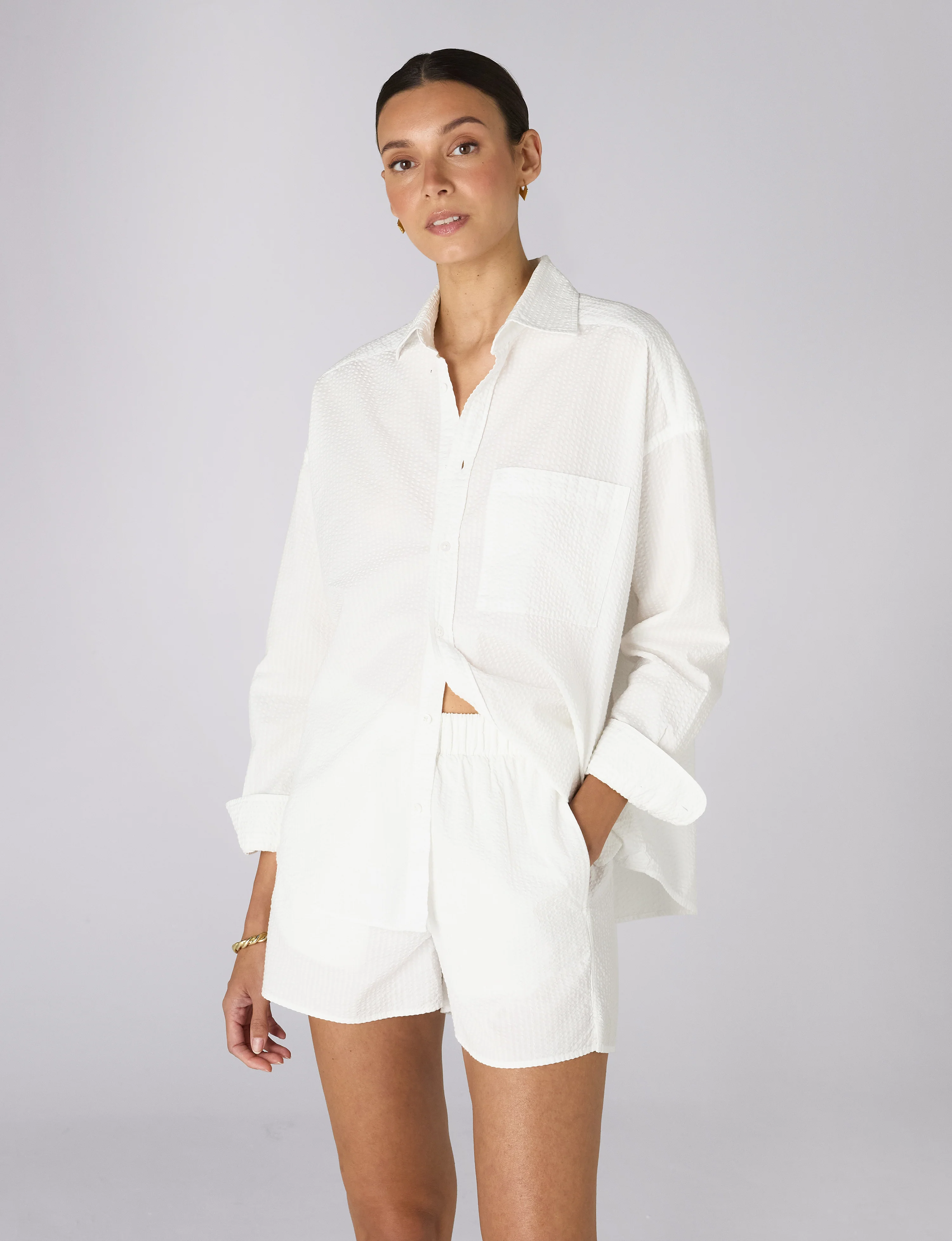 The Boxer: Seersucker, White - With Nothing Underneath