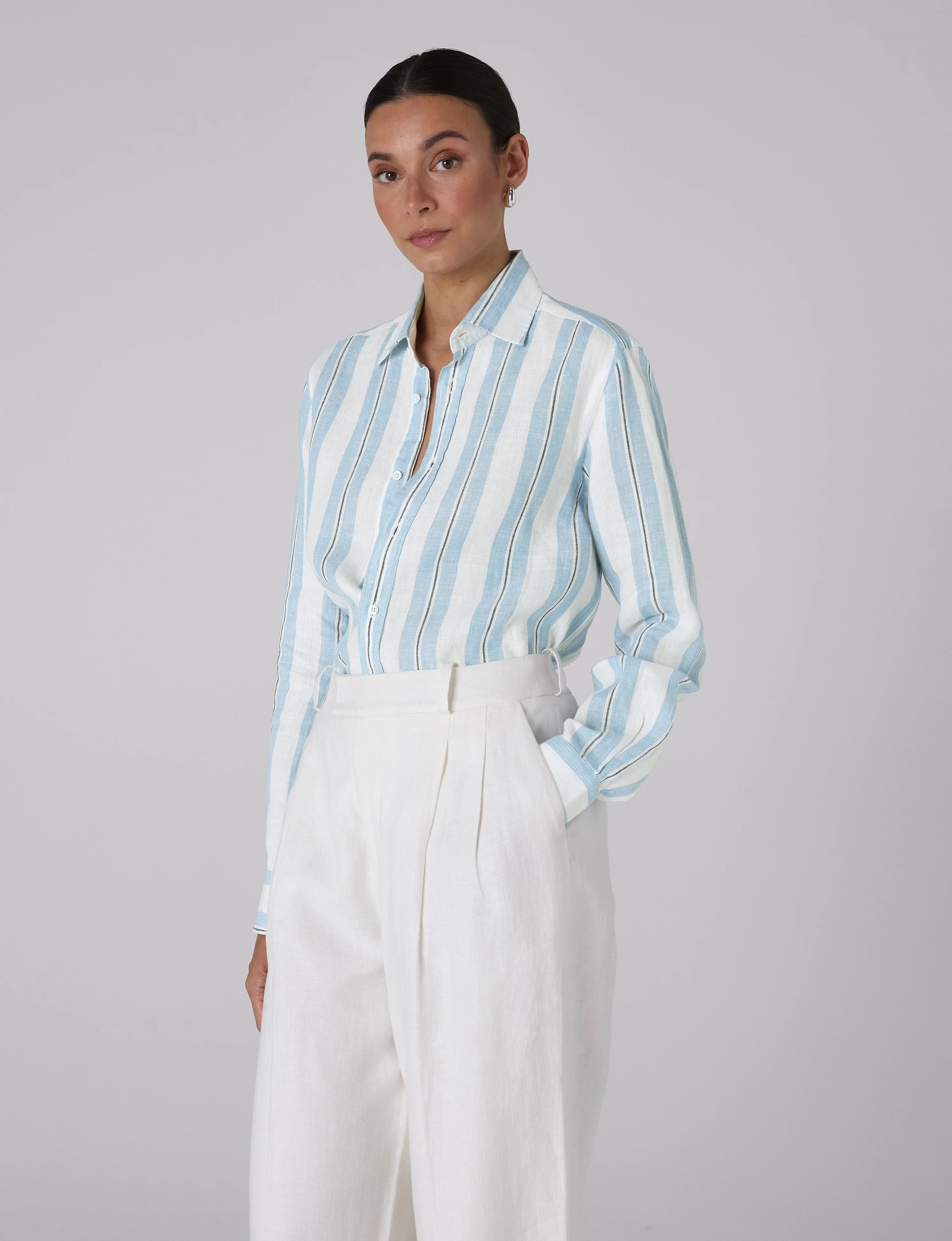 The Boyfriend: Linen, Cornflower Blue Stripe - With Nothing Underneath