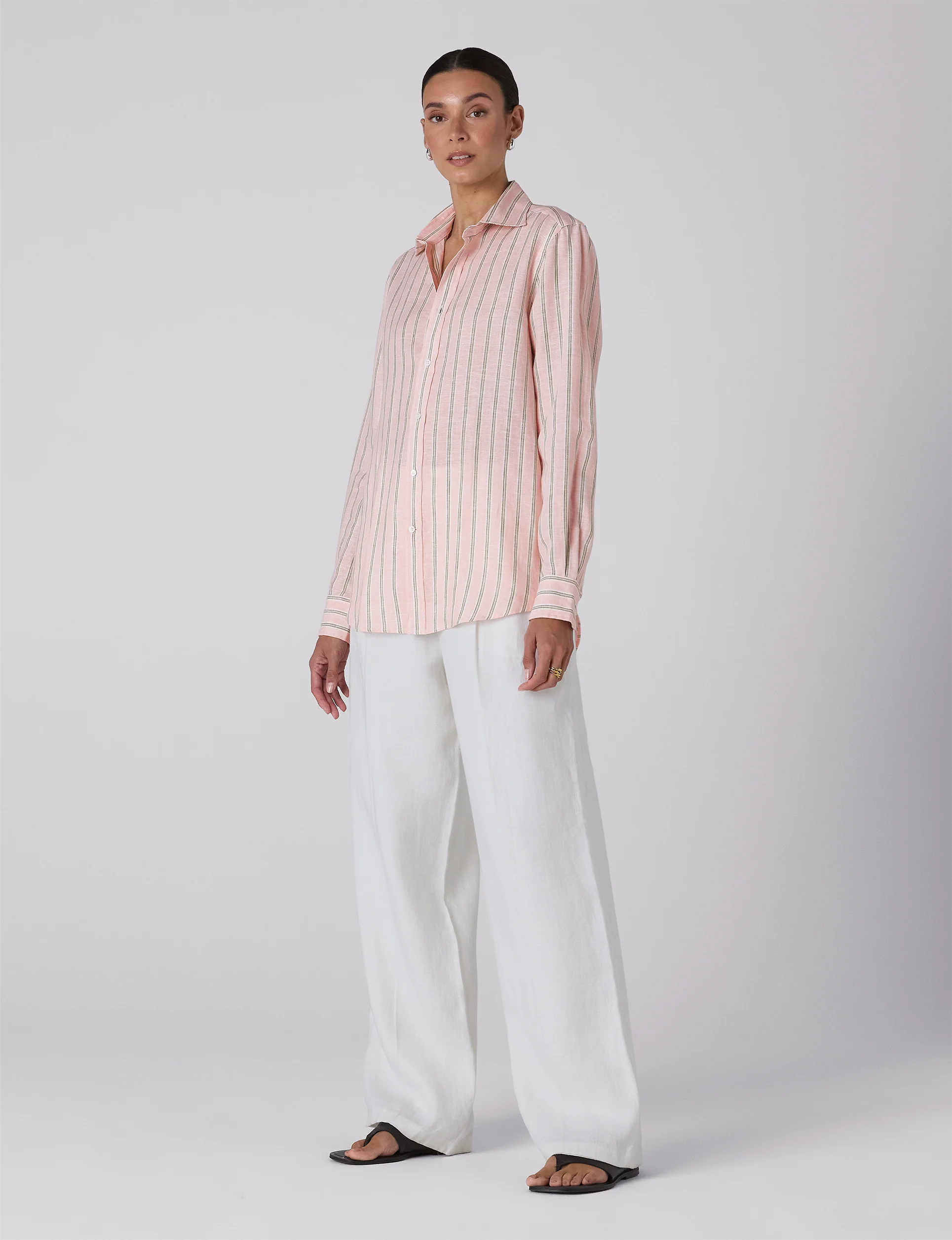 The Boyfriend: Linen, Pink and Green Stripe - With Nothing Underneath
