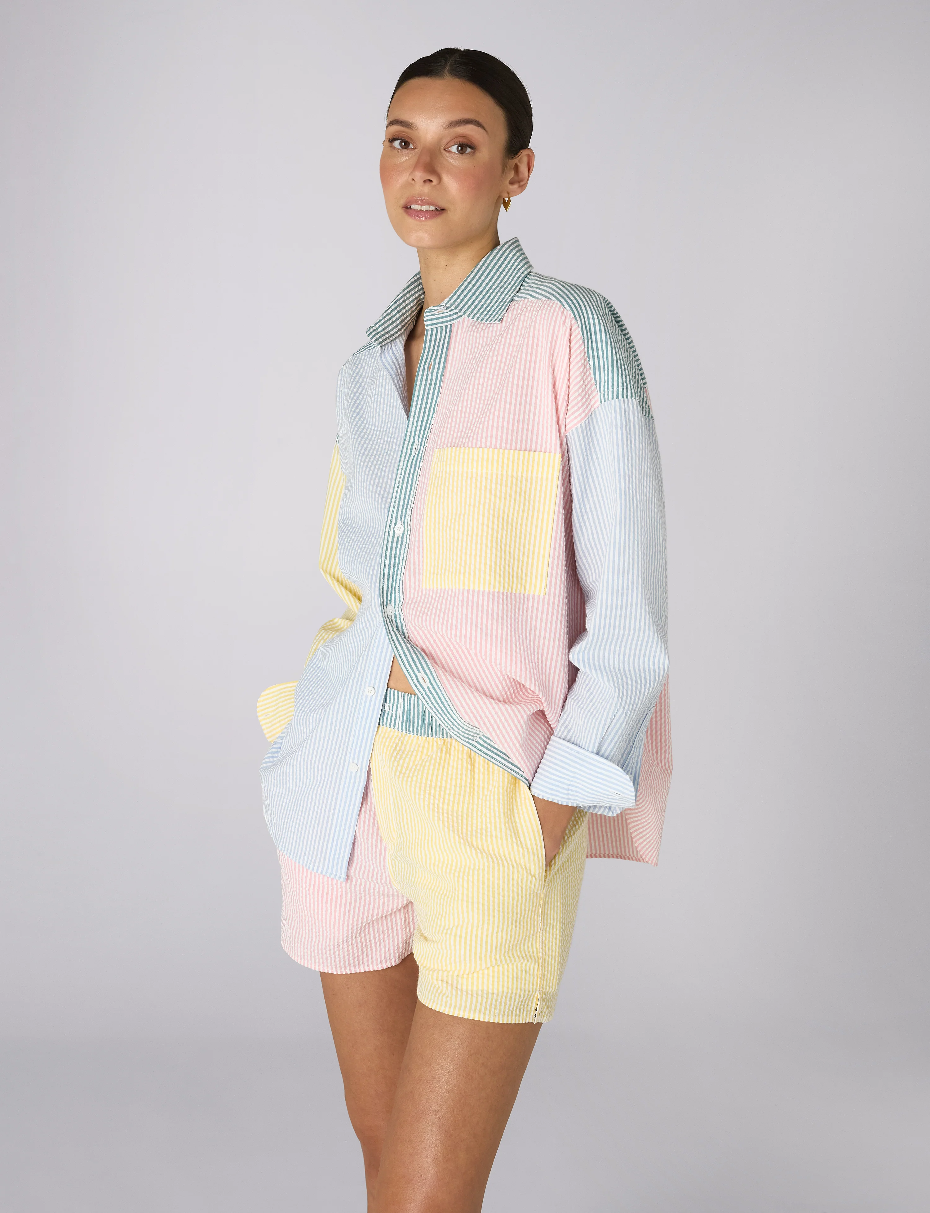 The Set: Seersucker Multi Patchwork Shirt & Boxer - With Nothing Underneath