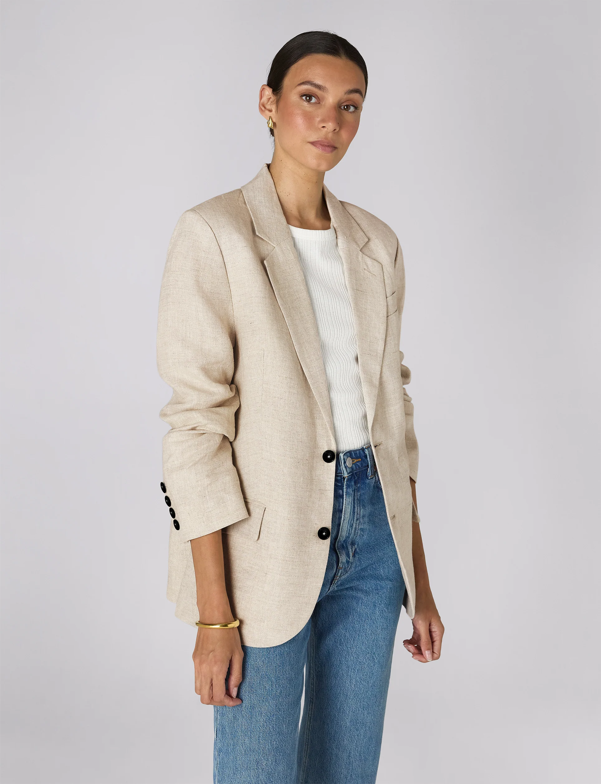 Hutton Blazer: Linen, Oatmeal - With Nothing Underneath