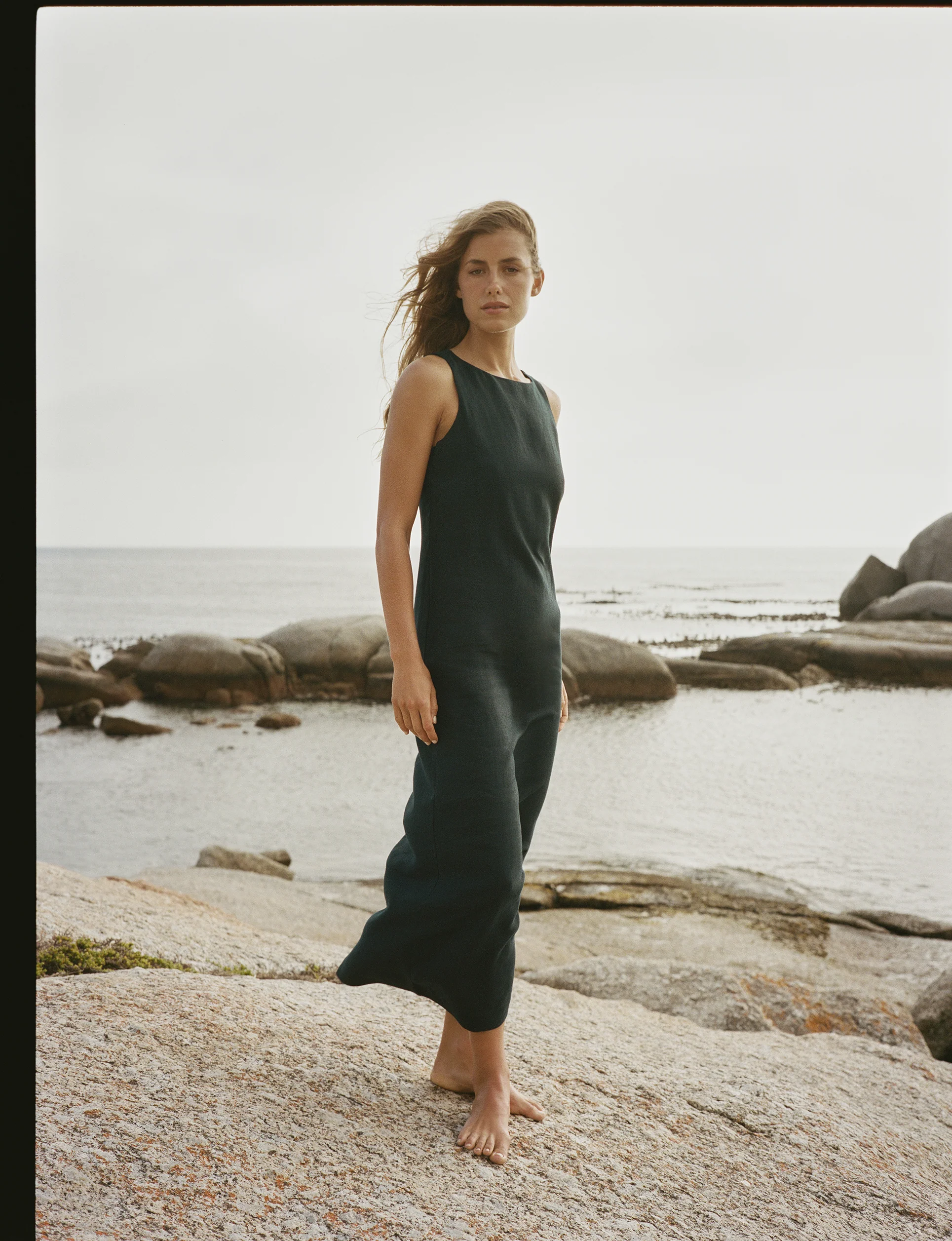 Birley Dress: Linen, Navy Blue - With Nothing Underneath