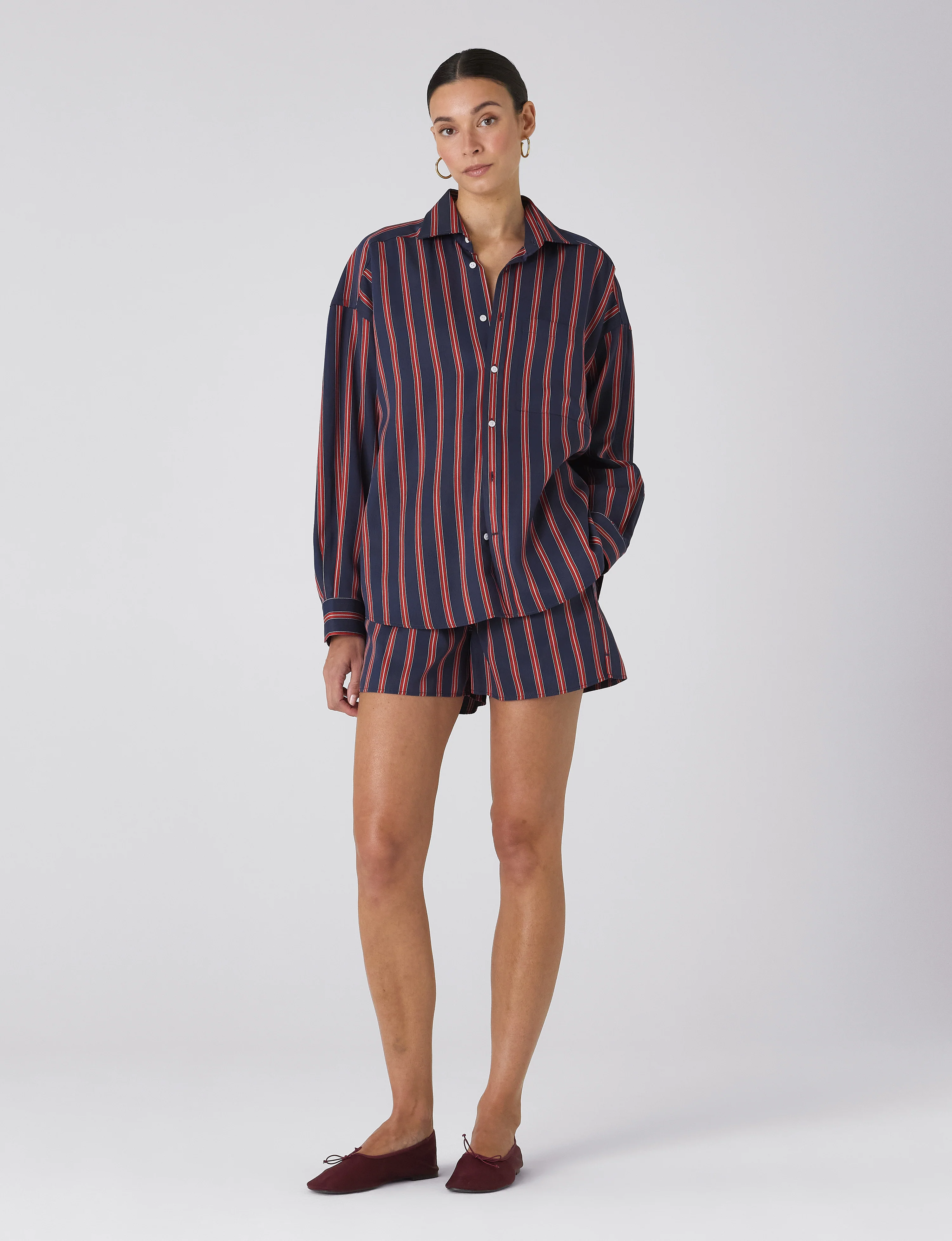 The Boxer: TENCEL™ Lyocell, Navy Blue and Red Stripe - With Nothing Underneath
