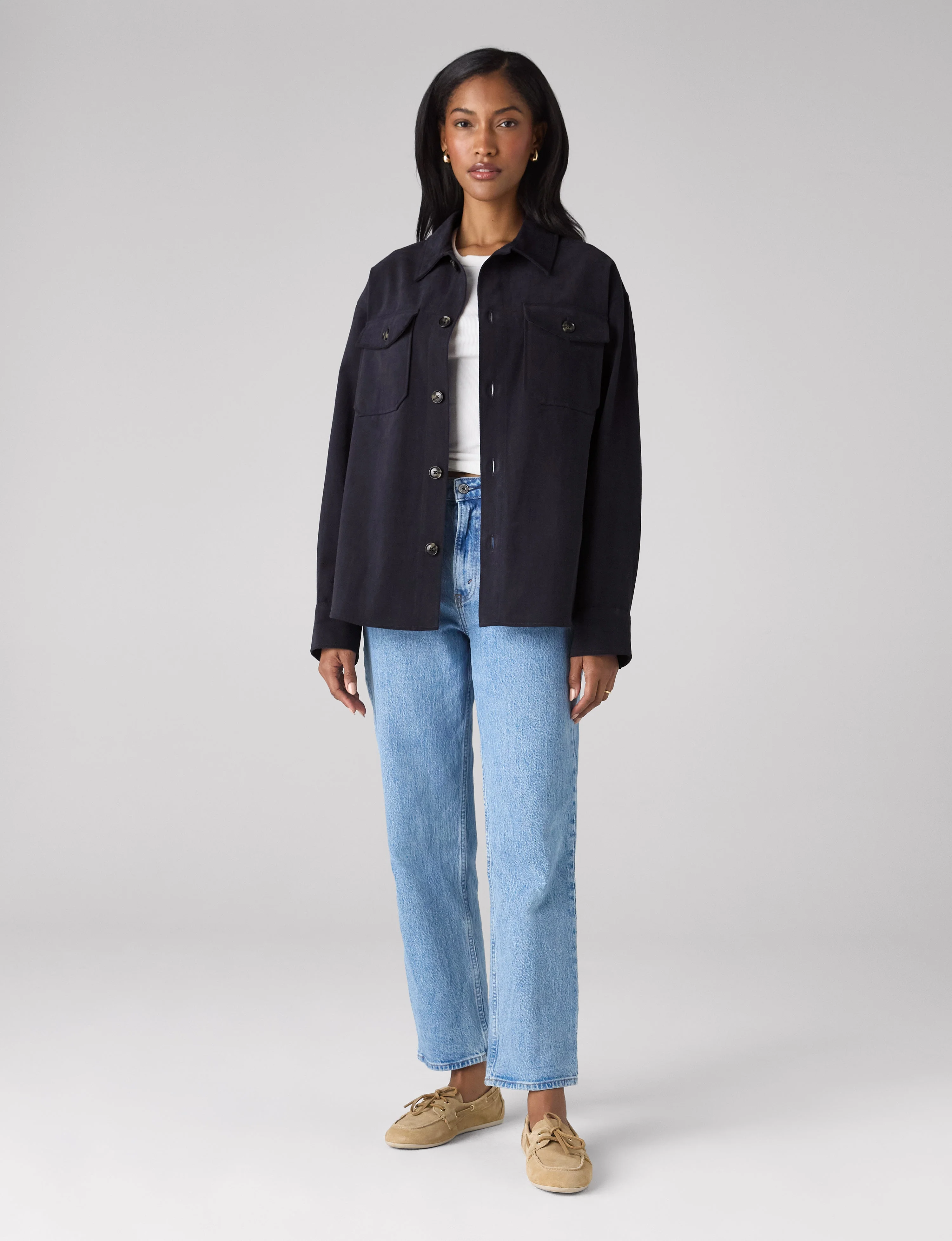 Stow Overshirt: Brushed Twill, Navy Blue - With Nothing Underneath