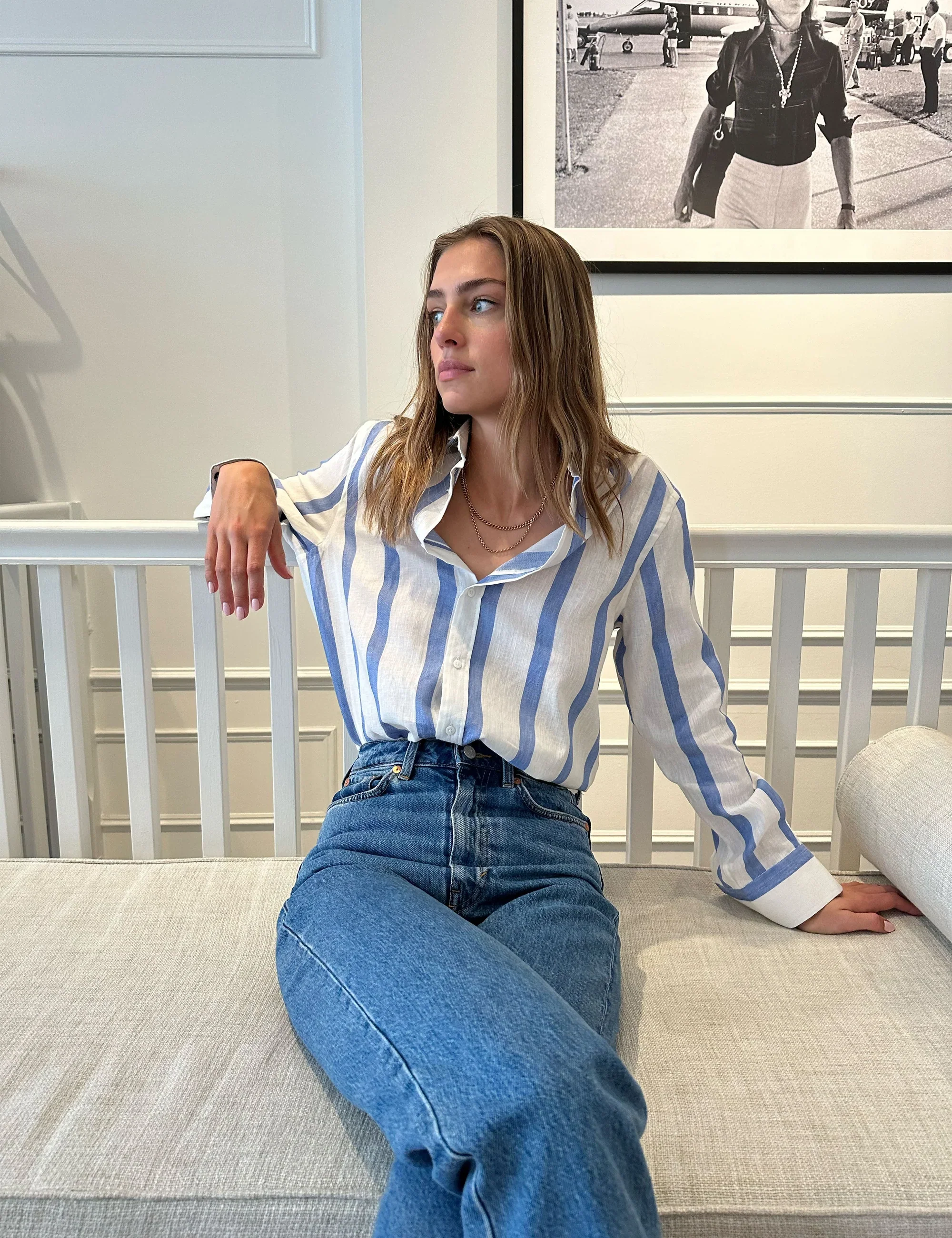 The Boyfriend: Weave, Ocean Blue Stripe - With Nothing Underneath