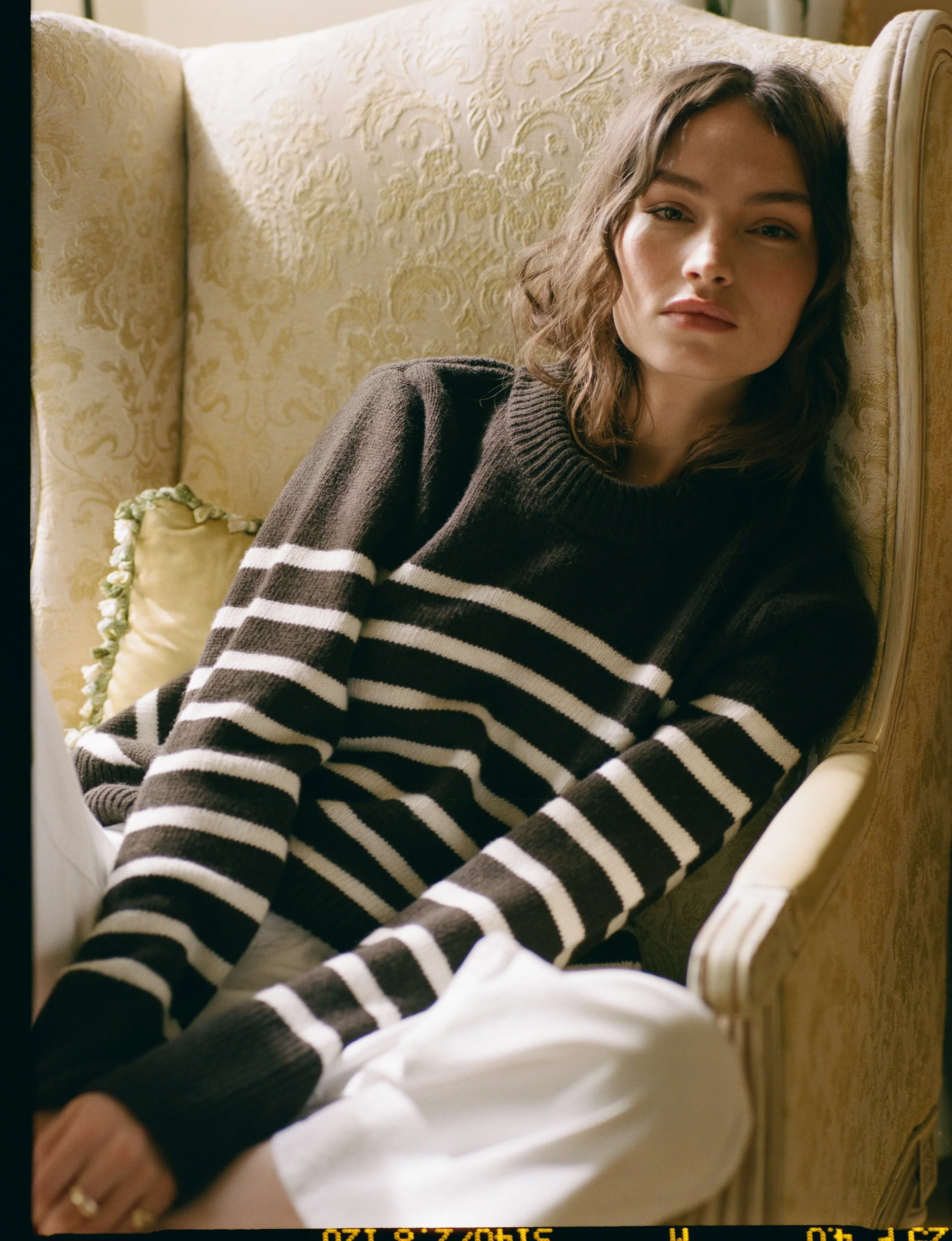 Devon Jumper: Wool, Chocolate with Cream Stripes - With Nothing Underneath