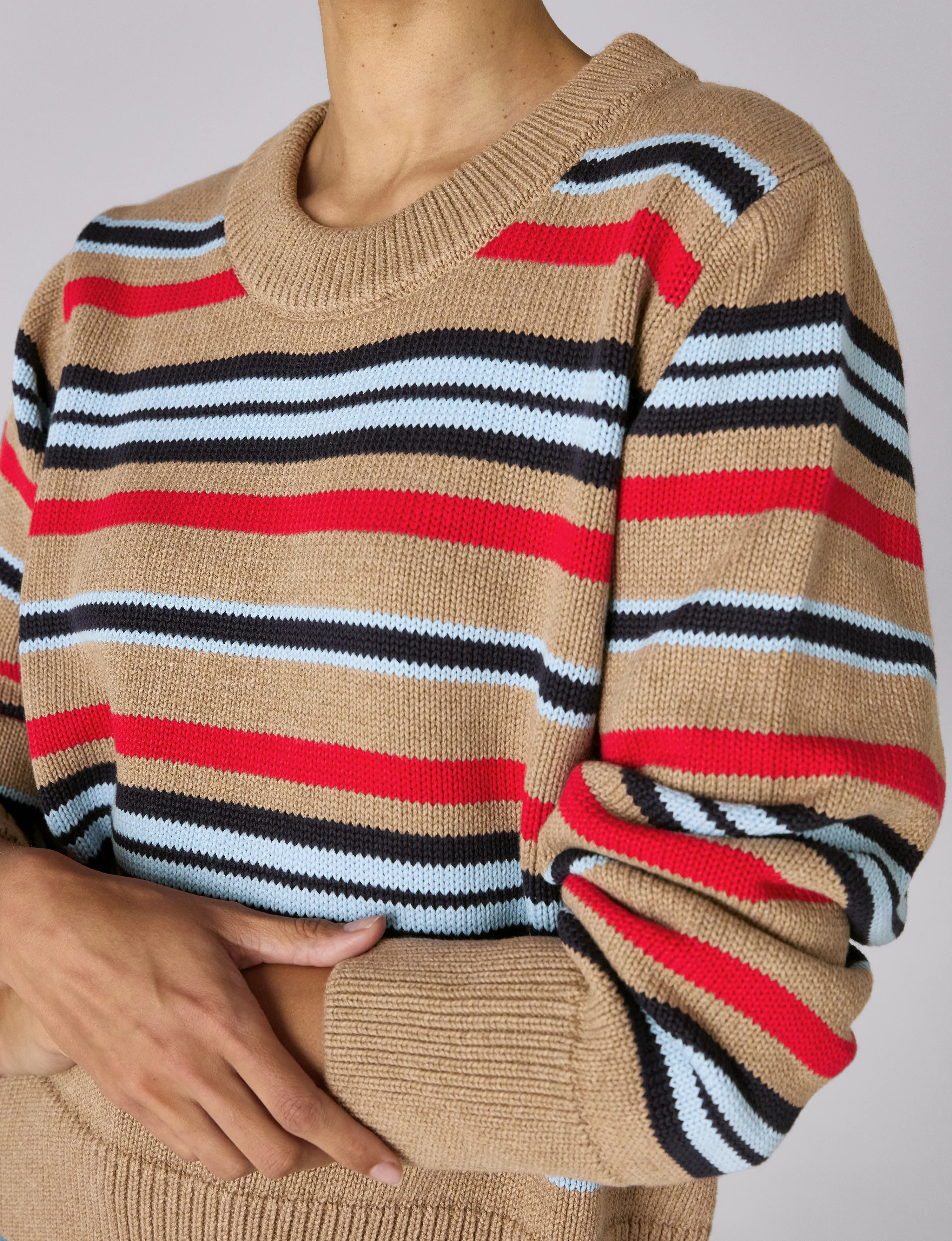 Devon Jumper: Cotton, Sand and Poppy Multi Stripe - With Nothing Underneath
