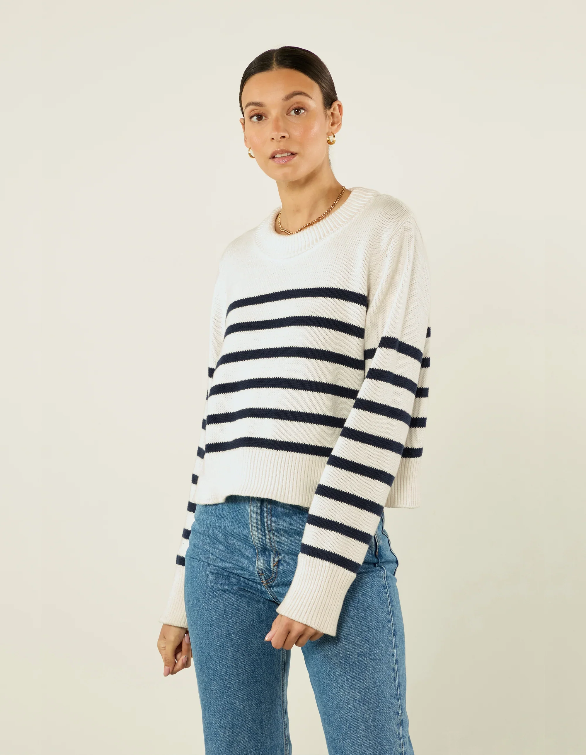 Devon Jumper: Cotton, Navy Stripe - With Nothing Underneath