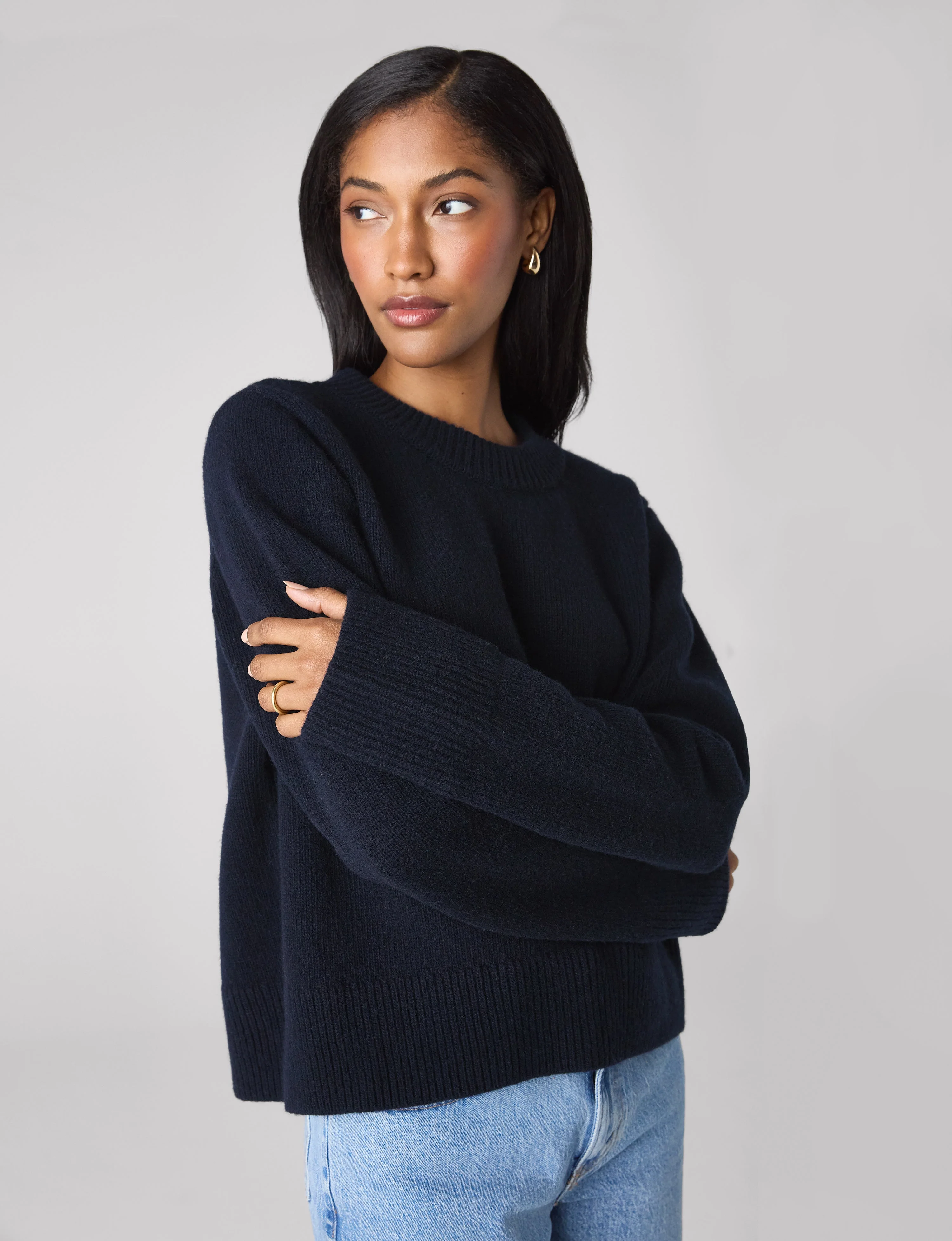 Devon Jumper: Wool, Navy Blue - With Nothing Underneath