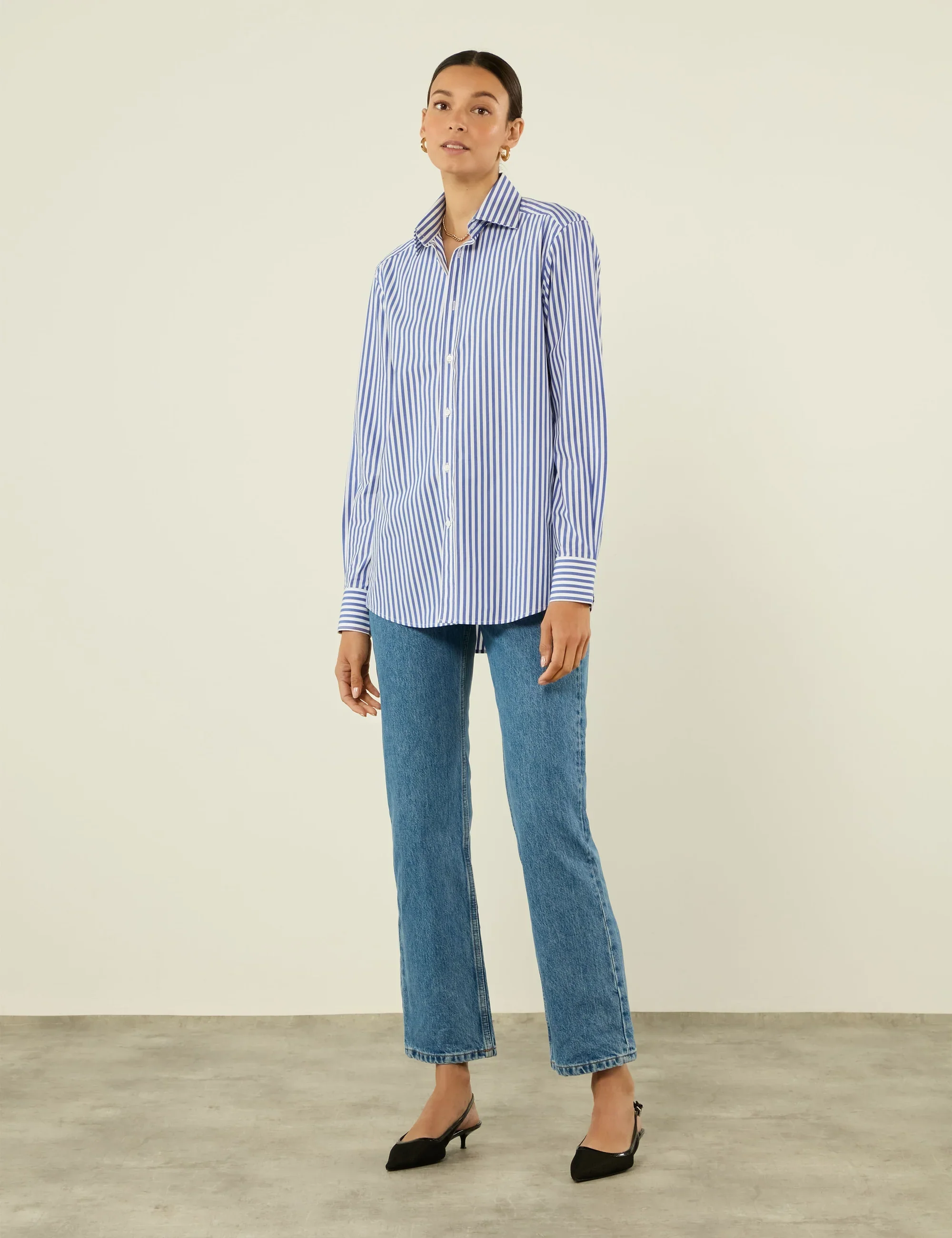 The Boyfriend: Fine Poplin, Royal Blue Stripe - With Nothing Underneath