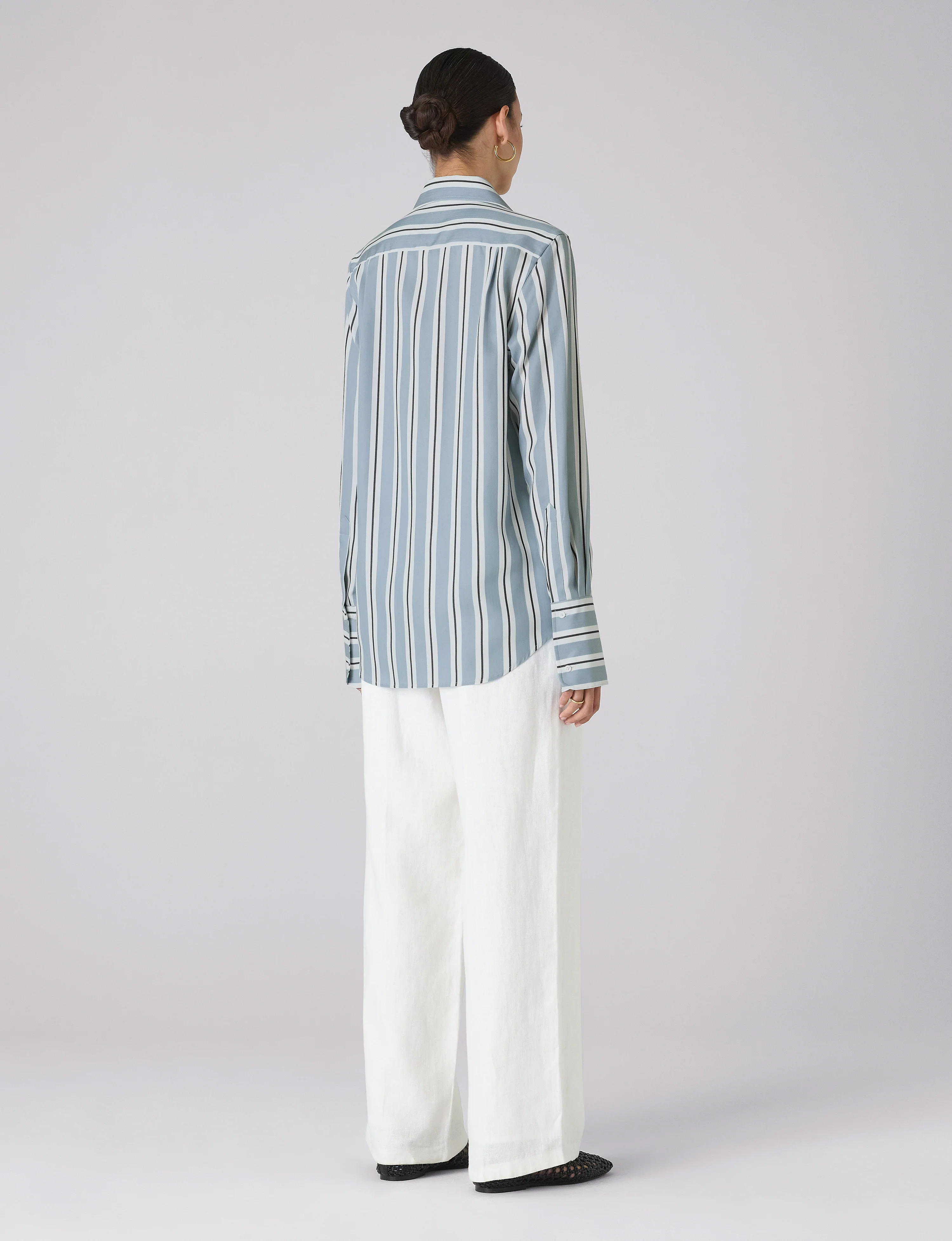 The Boyfriend Exaggerated Cuff: TENCEL™ Lyocell, Slate and Black Stripe - With Nothing Underneath