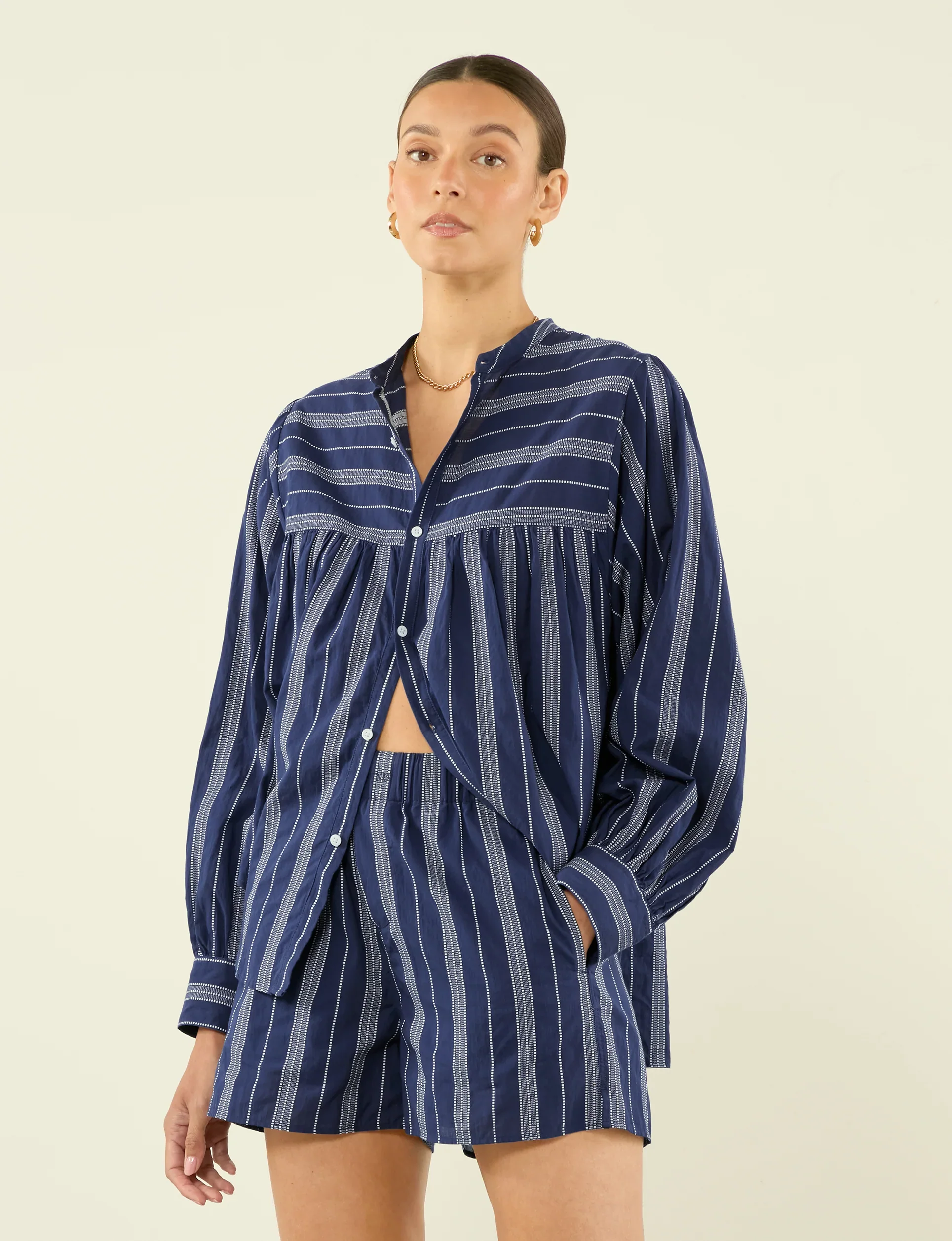 The Boxer: Cotton Voile, Navy and White Stripe - With Nothing Underneath
