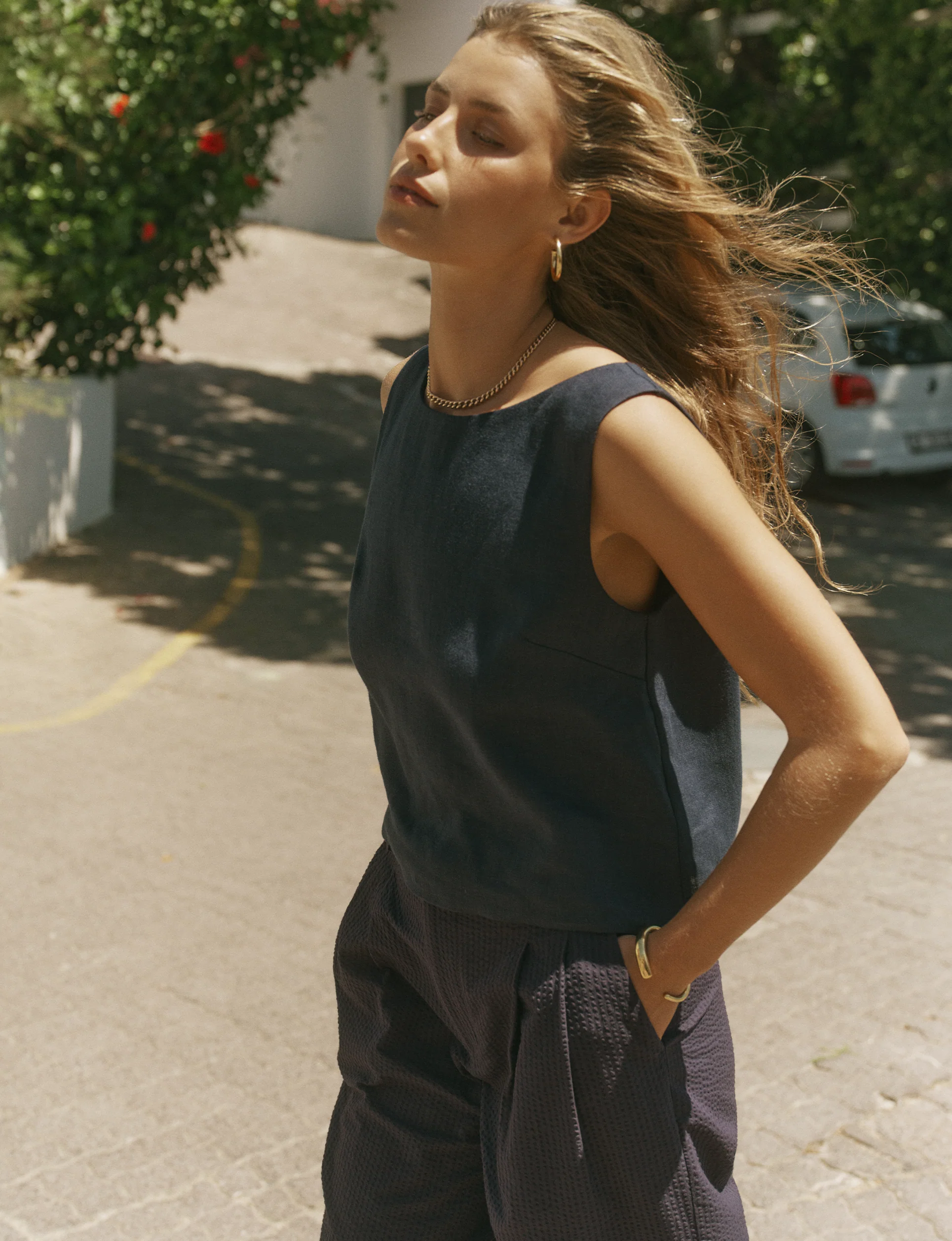 Jackie Top: Linen, Navy Blue - With Nothing Underneath