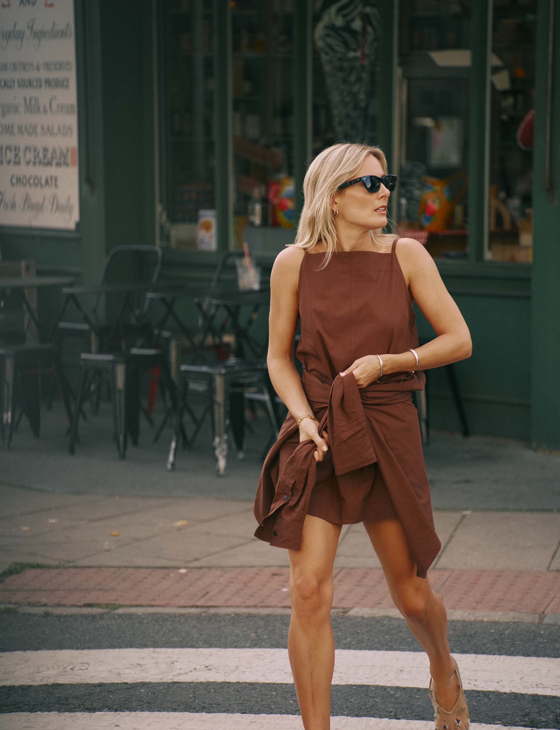 Andros Dress: Fine Poplin, Mocha x Lucy Williams - With Nothing Underneath