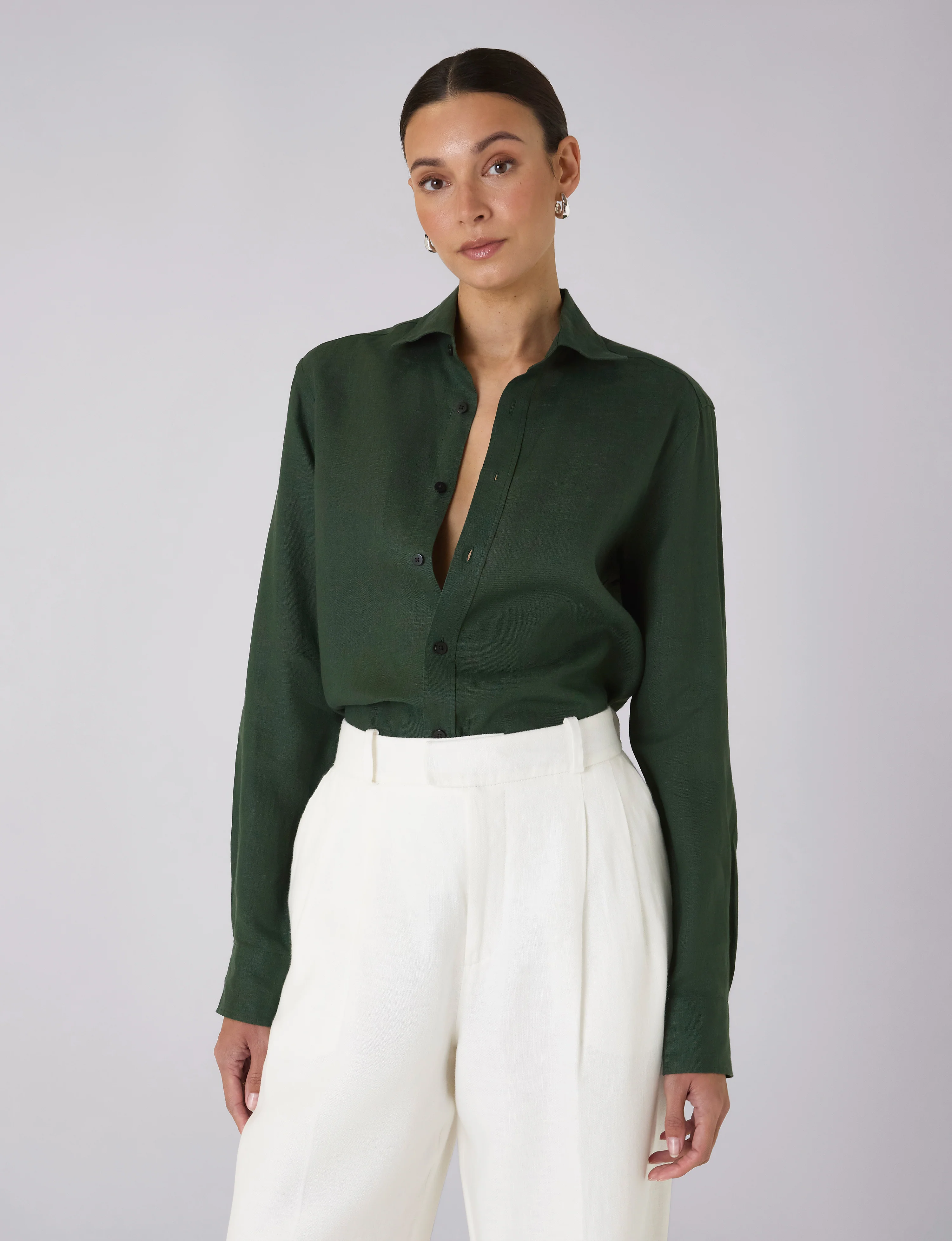 The Boyfriend: Linen, Hunter Green - With Nothing Underneath