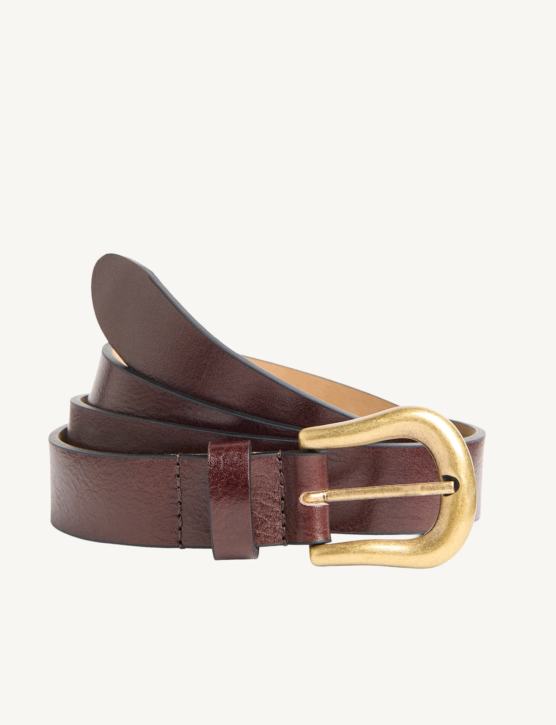 Stirrup Belt: Patent Leather, Chocolate with Antique Gold - With Nothing Underneath