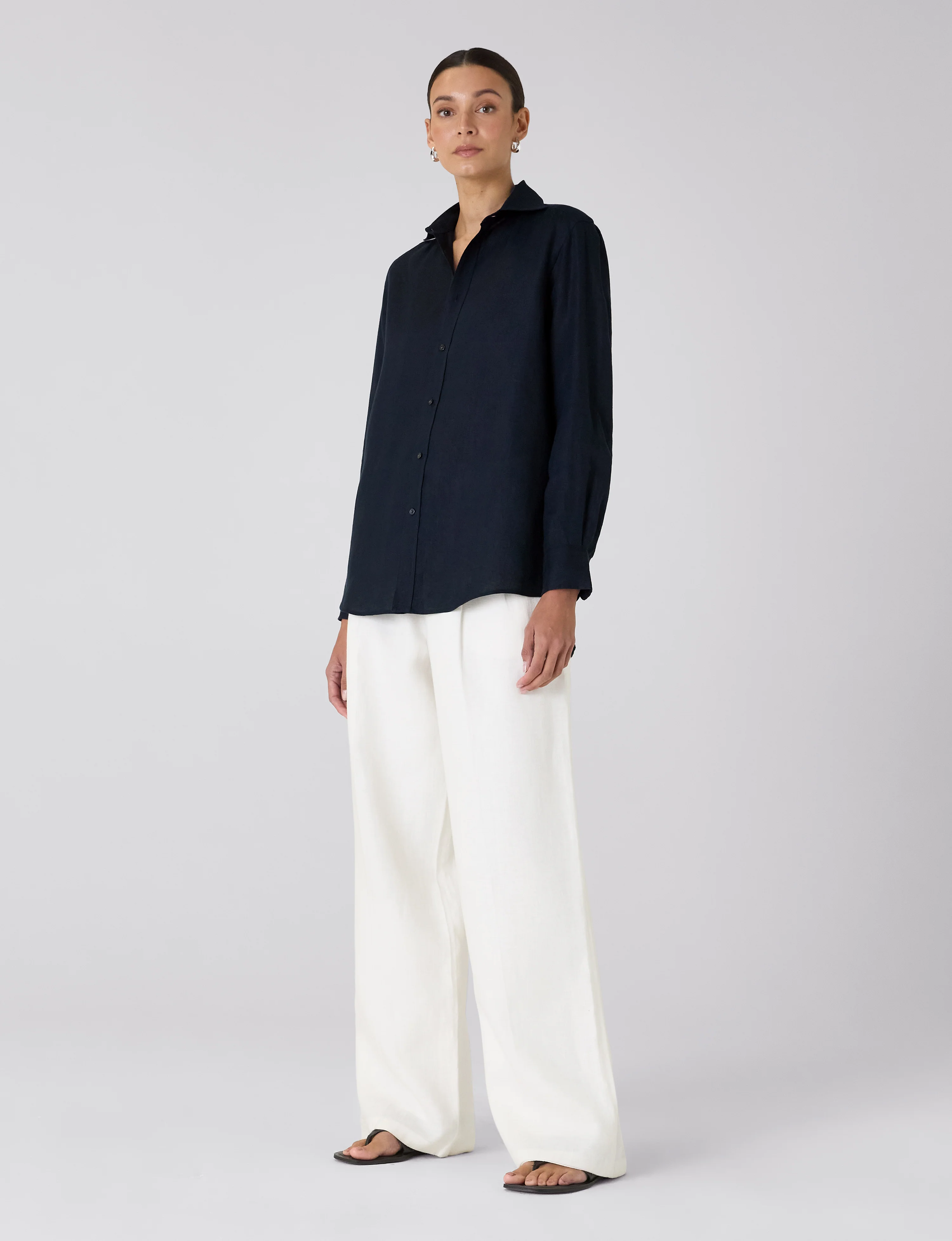 The Boyfriend: Linen, Navy Blue - With Nothing Underneath