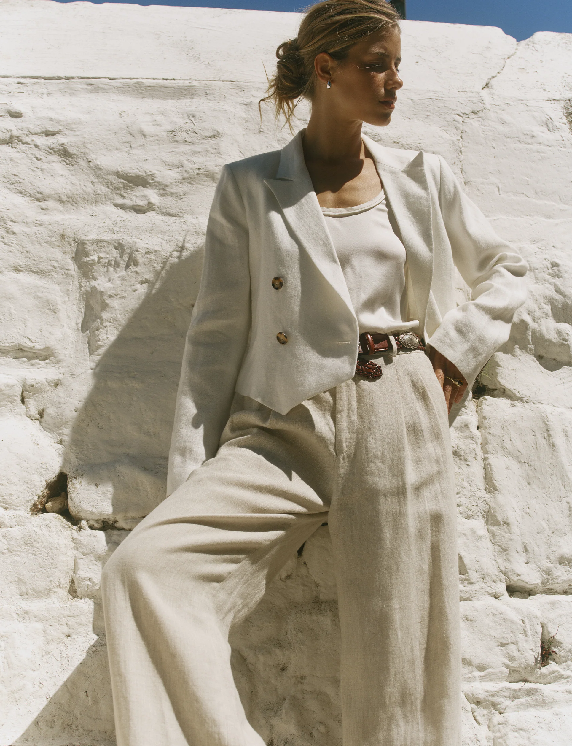 Belgravia Cropped Blazer: Linen, Ivory - With Nothing Underneath