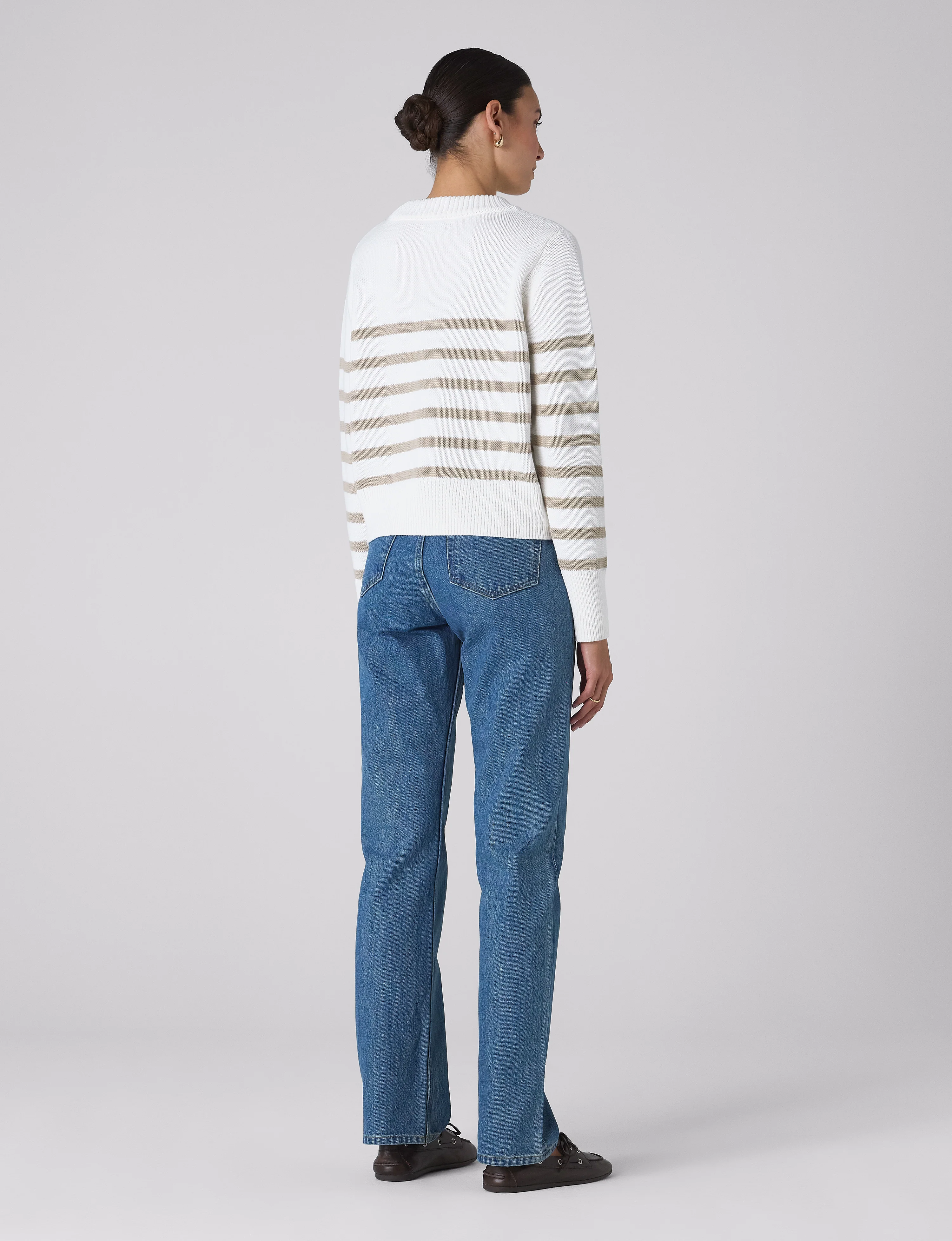 Devon Jumper: Cotton, Latte Stripe - With Nothing Underneath