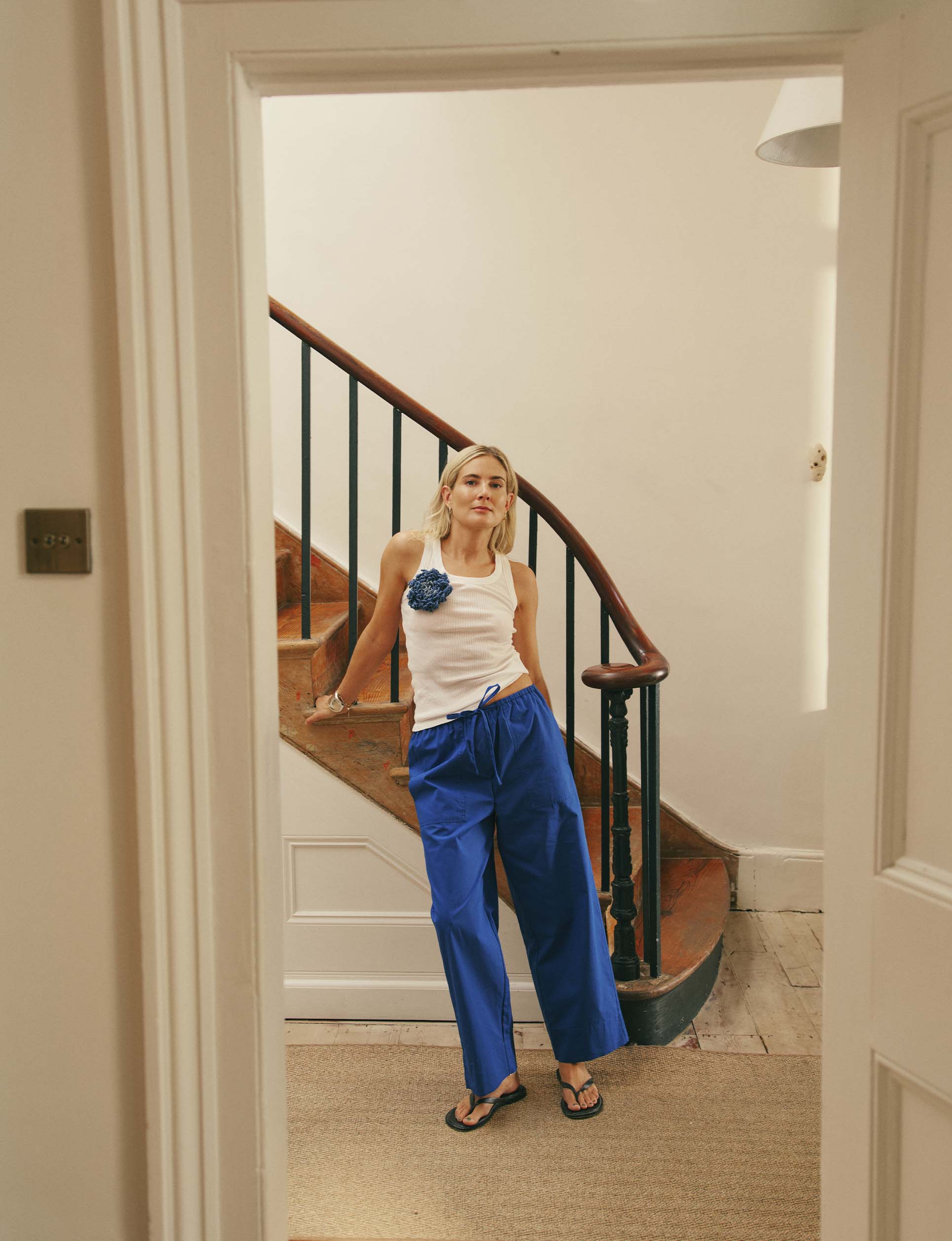 Sifnos Trousers: Fine Poplin, Cobalt Blue x Lucy Williams - With Nothing Underneath