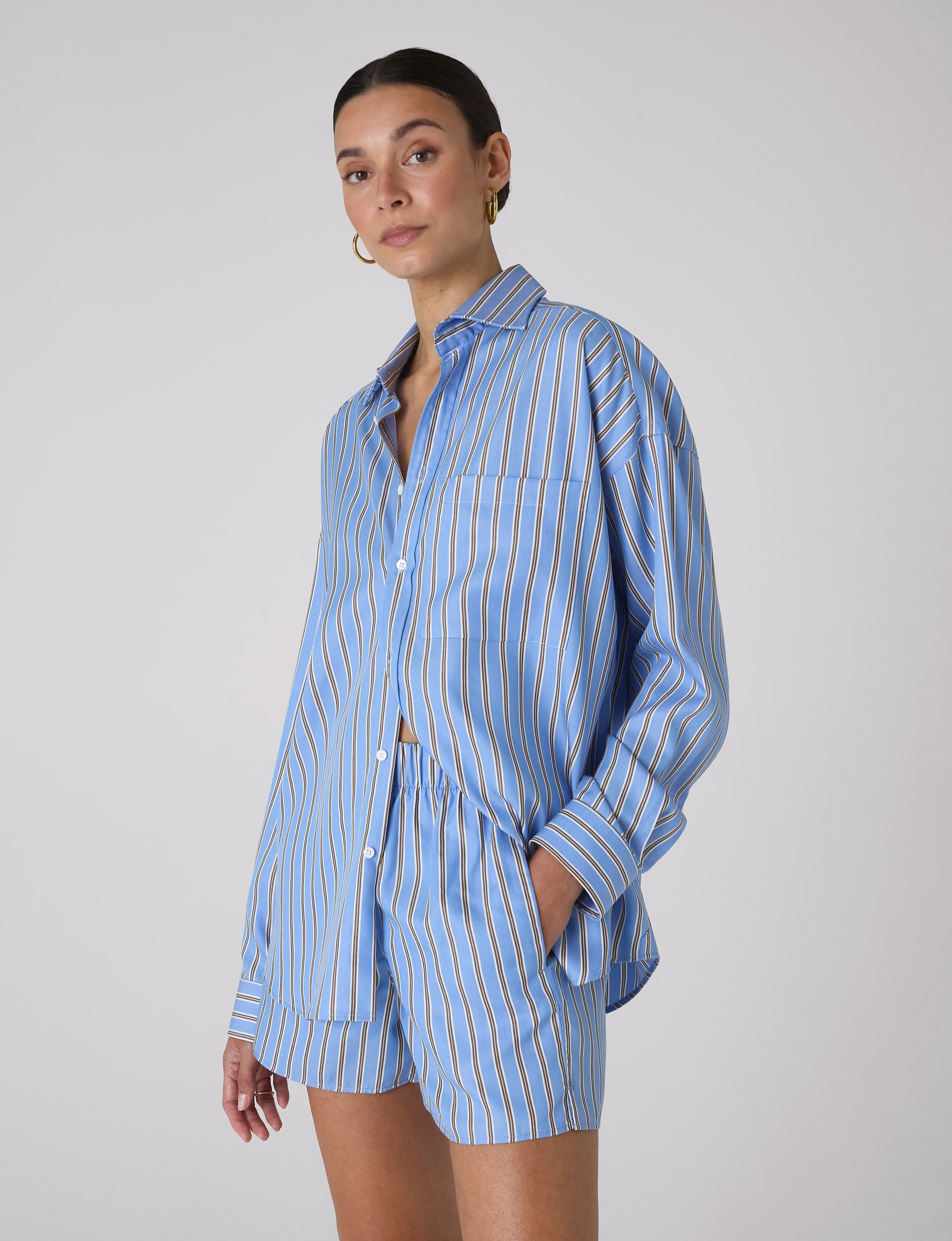 The Boxer: TENCEL™ Lyocell, Cornflower and Mocha Stripe - With Nothing Underneath