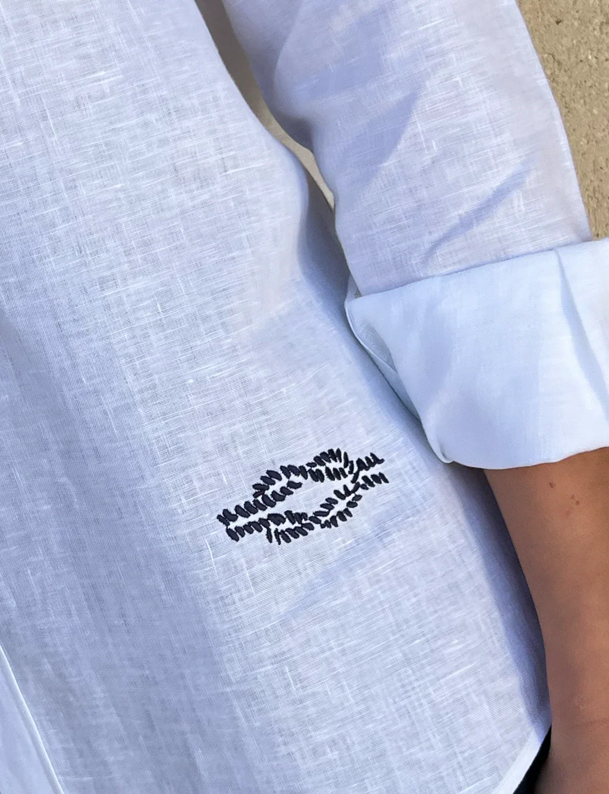 The Boyfriend: Linen, Marine Embroidery - With Nothing Underneath