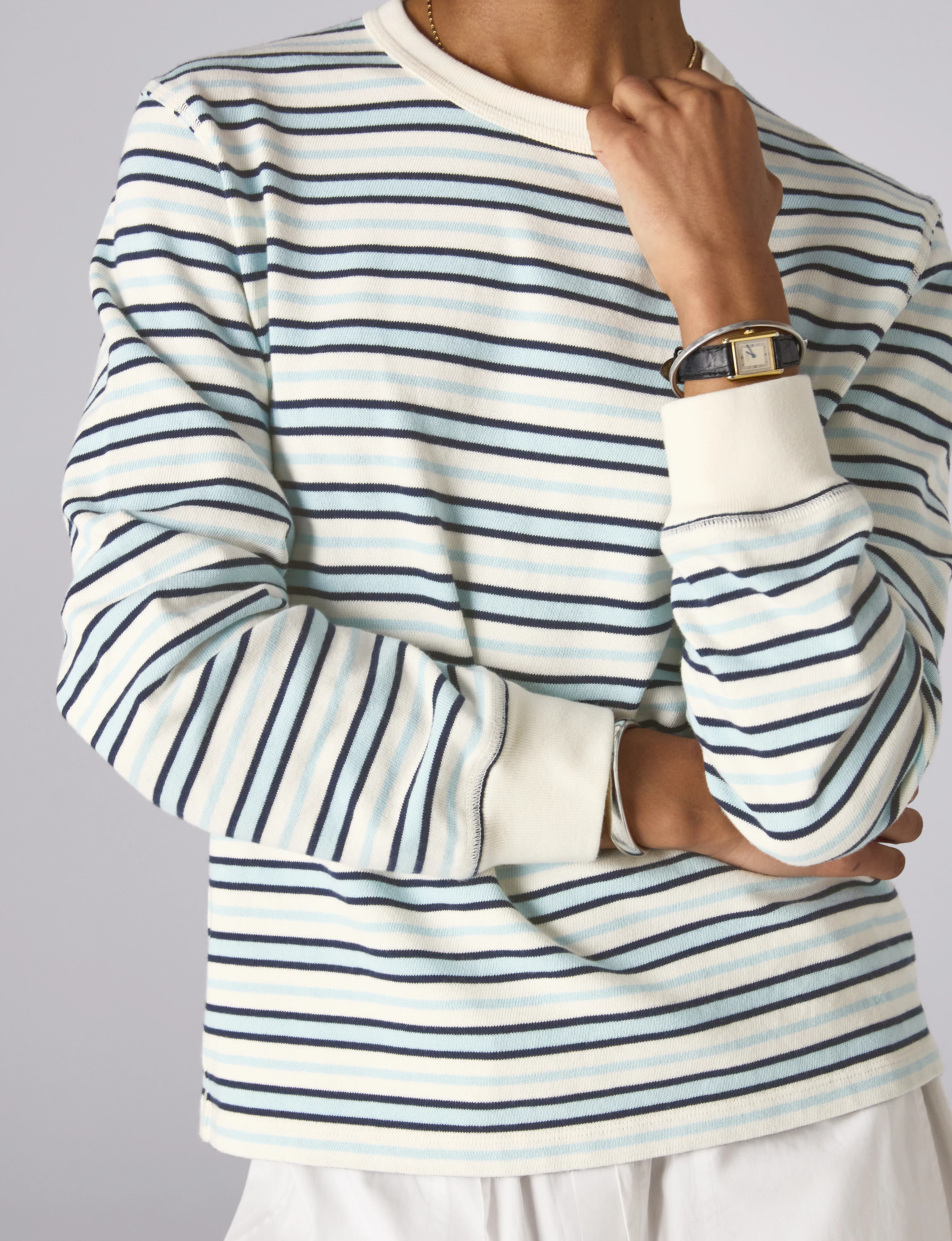 Katergo Top: Cotton Jersey, Icy Blue and Ecru Stripe x Lucy Williams - With Nothing Underneath