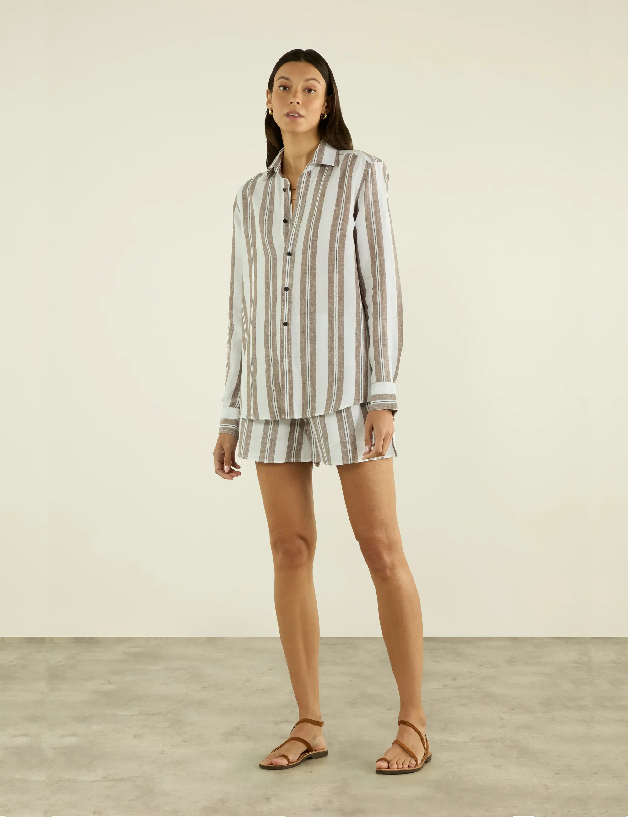 The Boyfriend: Linen, Mocha and Black Multi Stripe - With Nothing Underneath