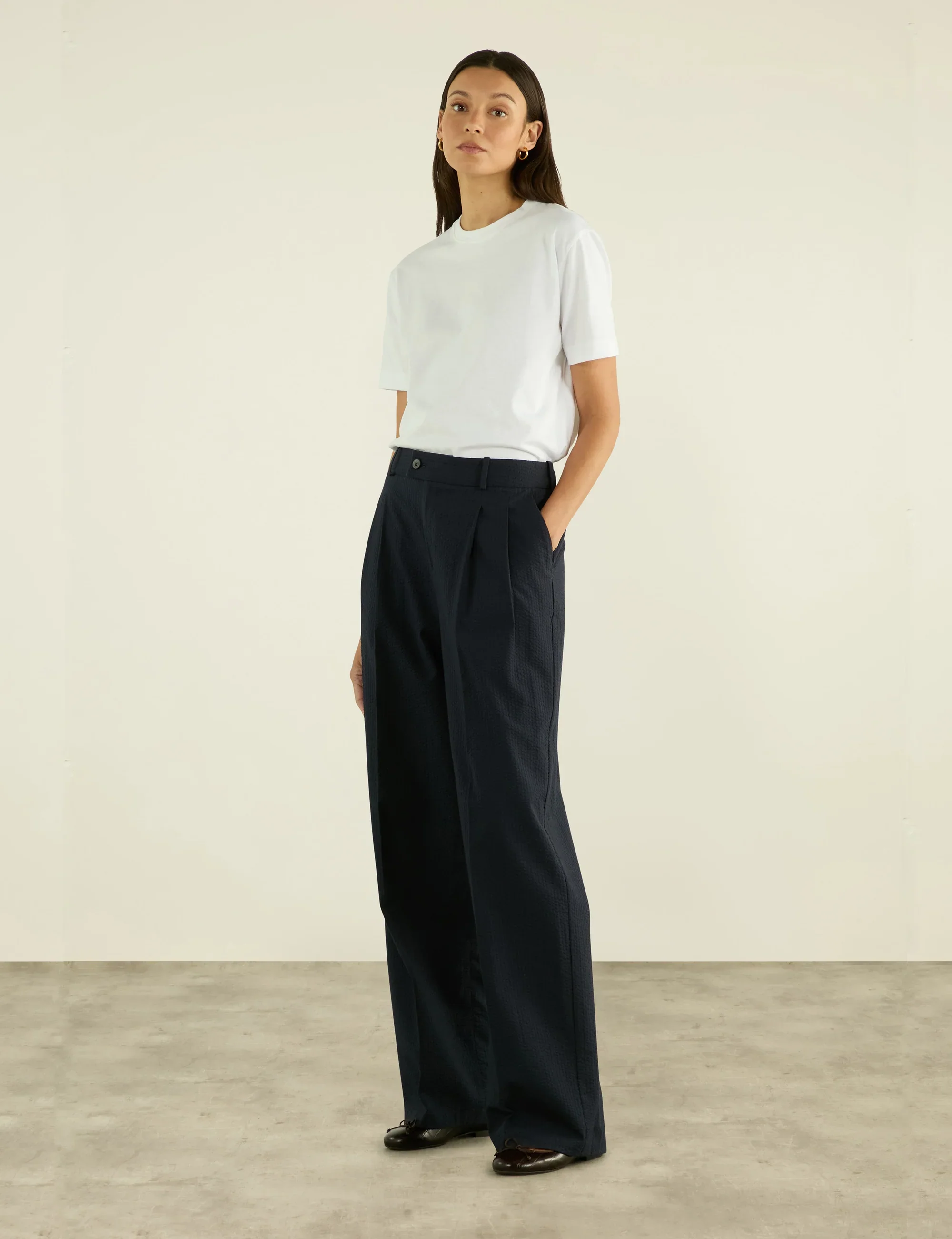 Rampling Trouser: Seersucker, Navy Blue - With Nothing Underneath