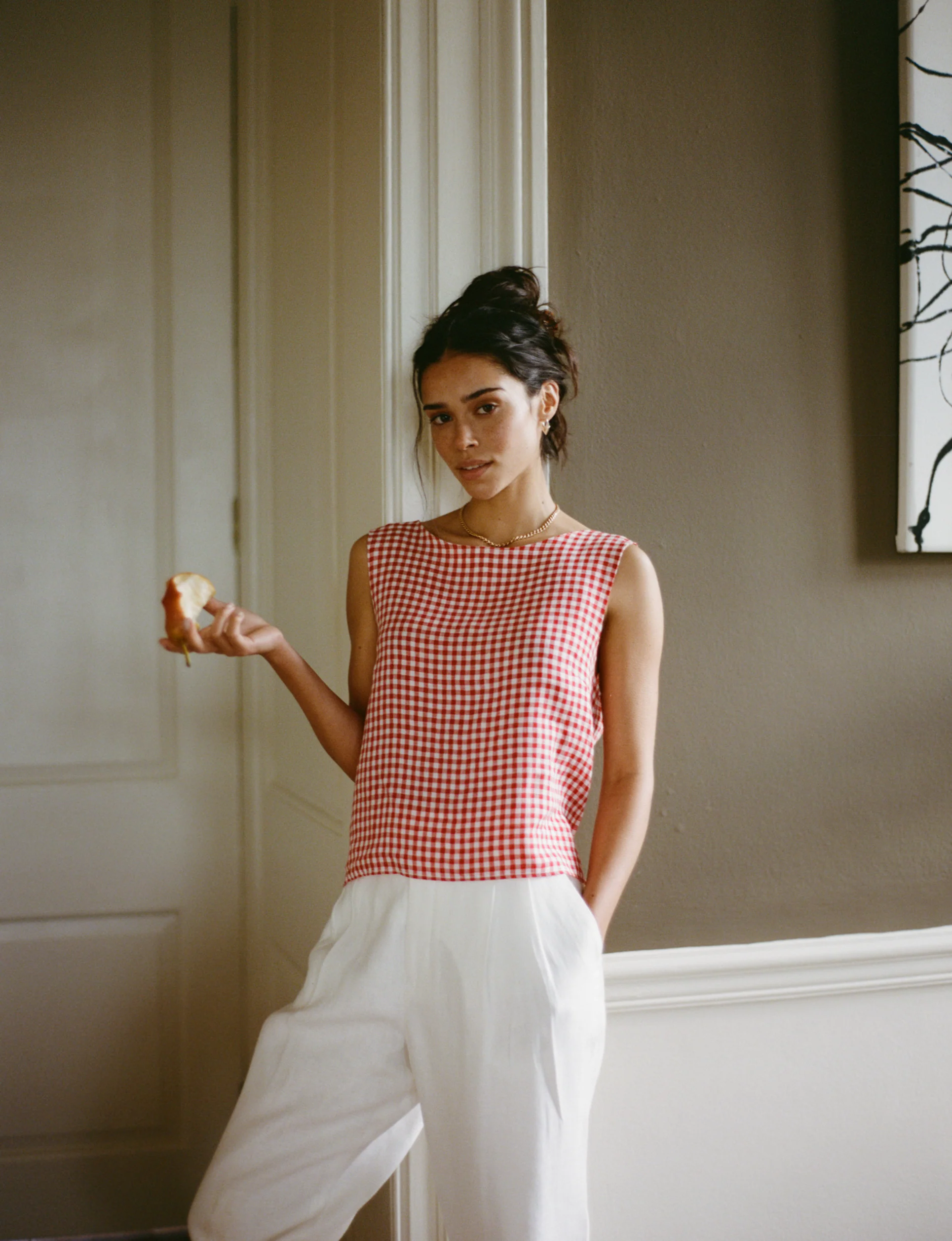 Jackie Top: Linen, Post Box Red Gingham - With Nothing Underneath