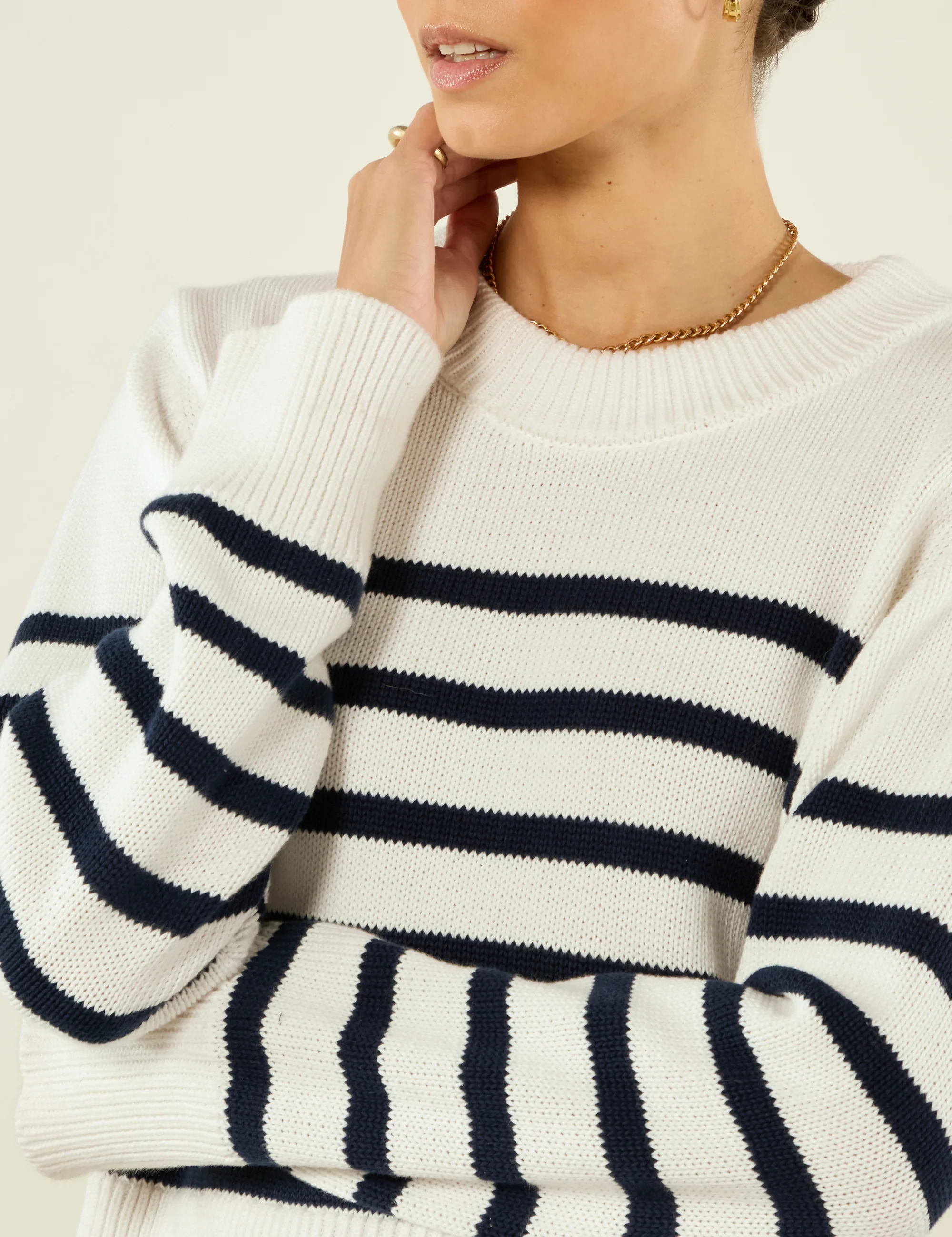Devon Jumper: Cotton, Navy Stripe - With Nothing Underneath