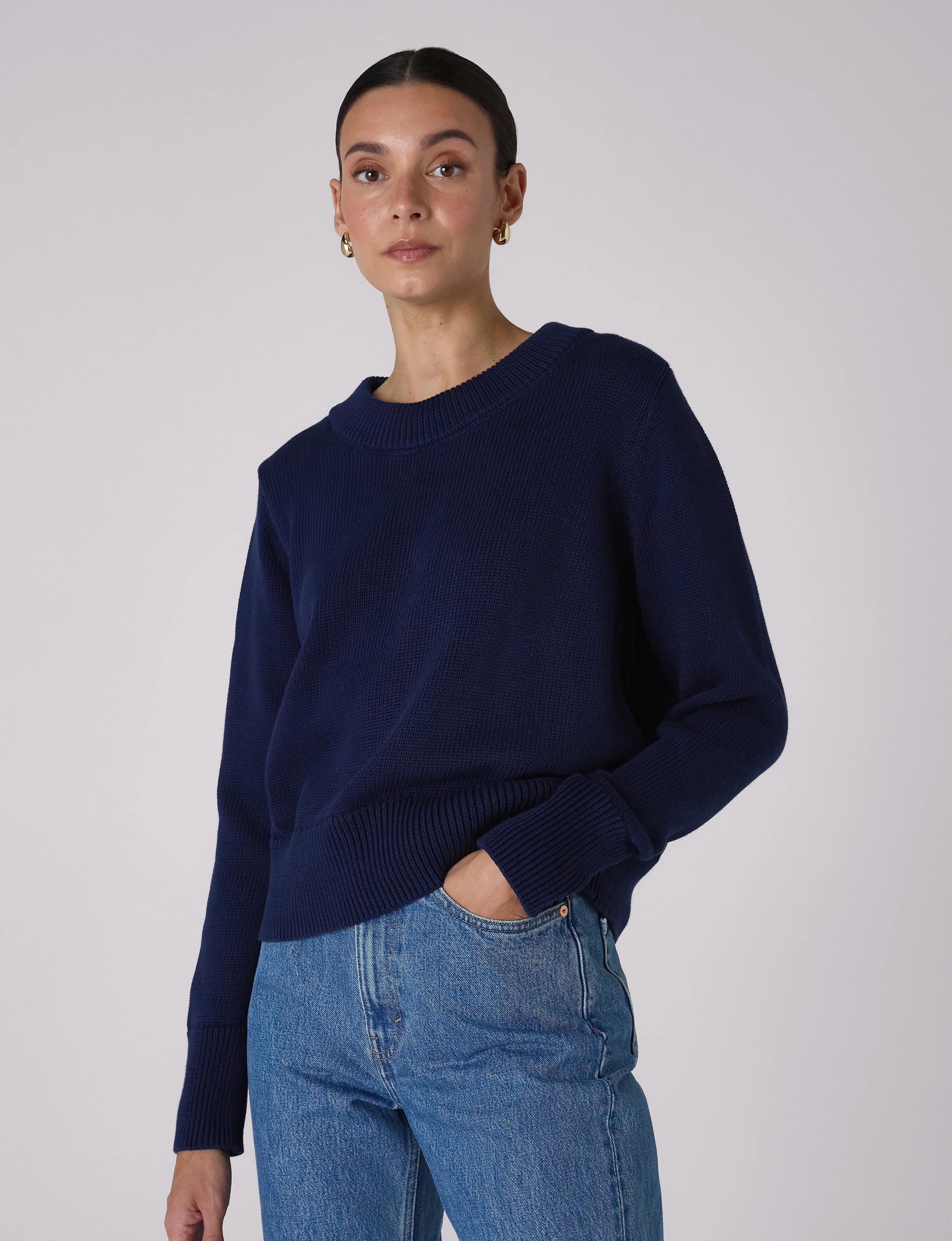 Devon Jumper: Cotton, Navy - With Nothing Underneath