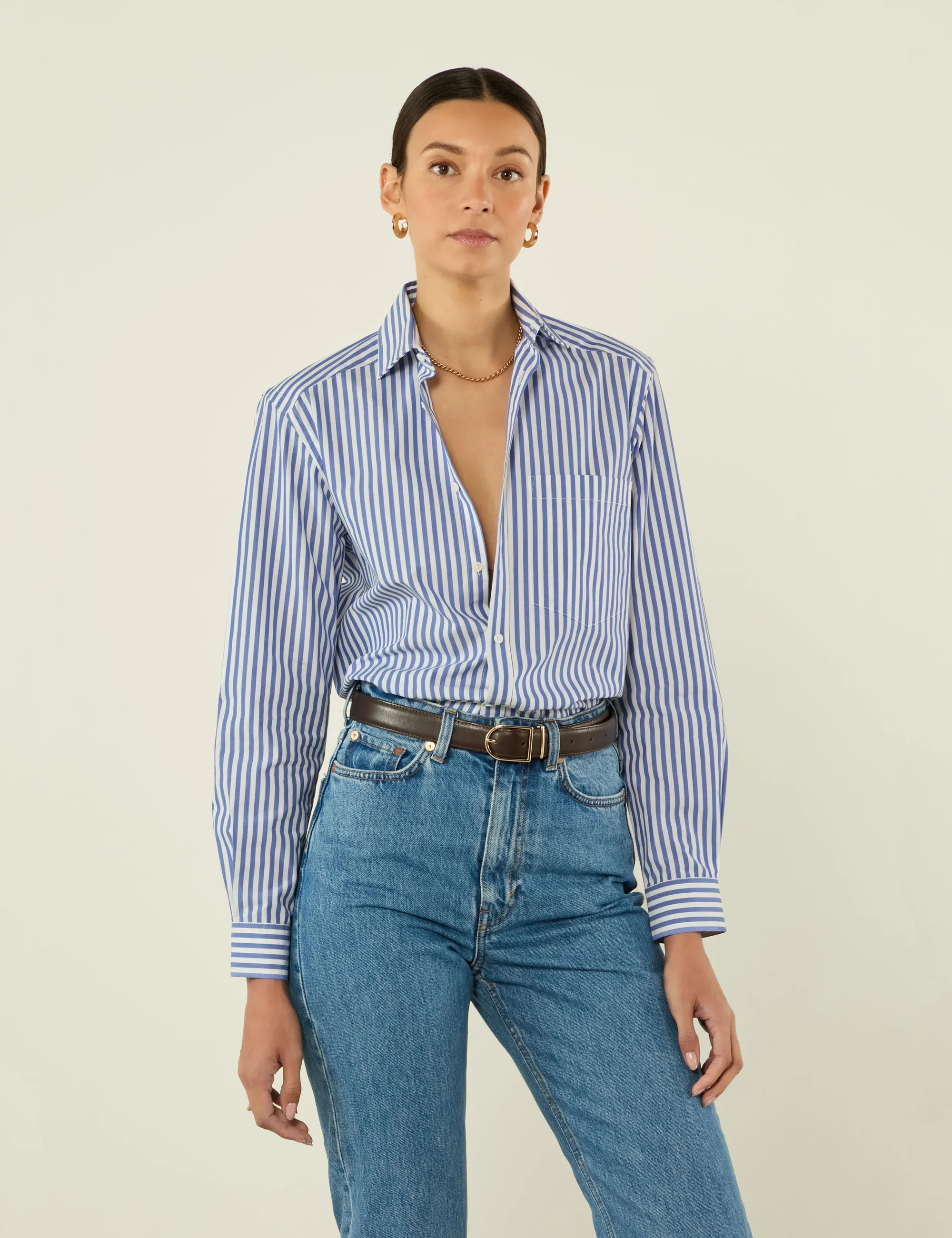 The Classic: Fine Poplin, Royal Blue Stripe - With Nothing Underneath