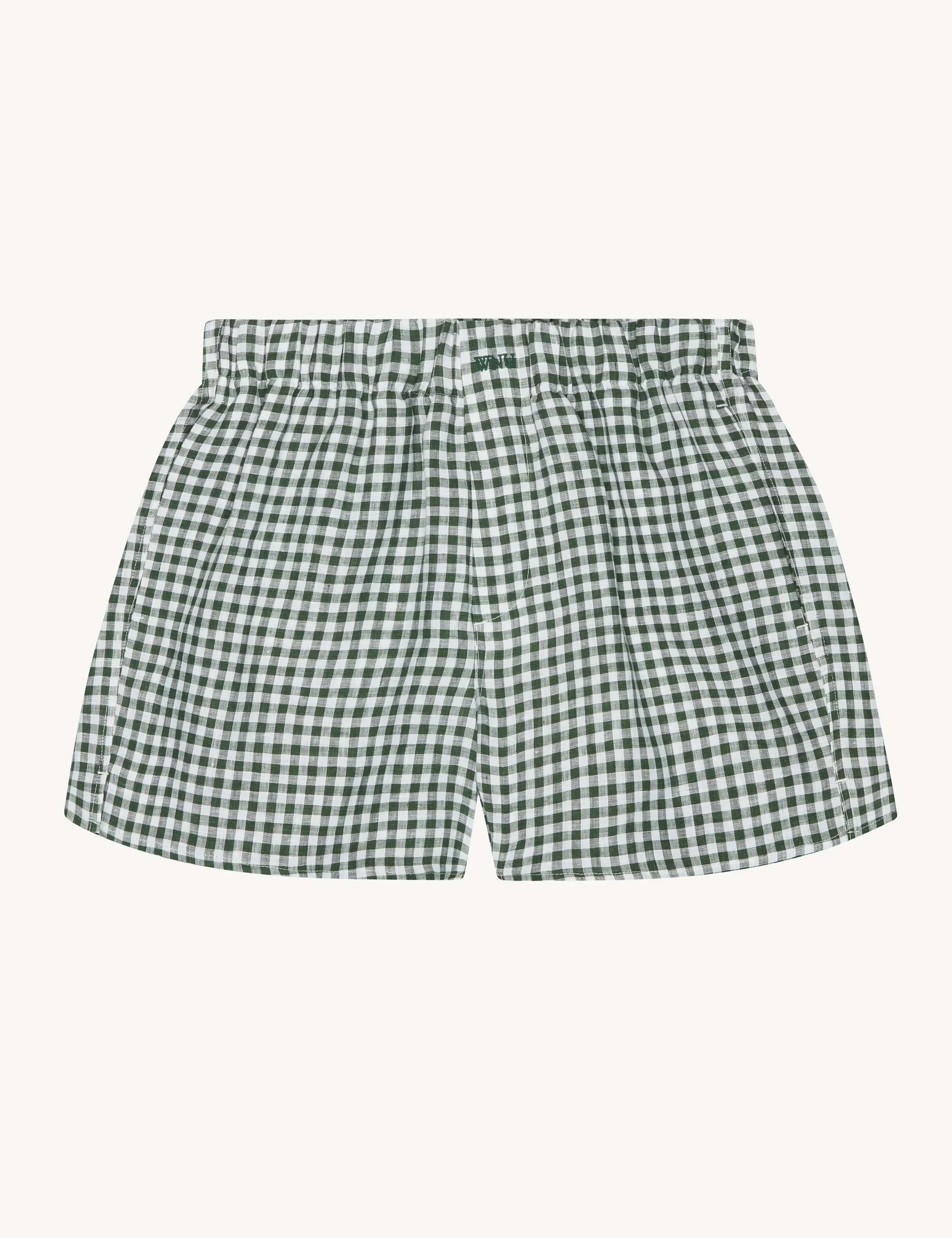 The Boxer: Linen, Green Gingham - With Nothing Underneath
