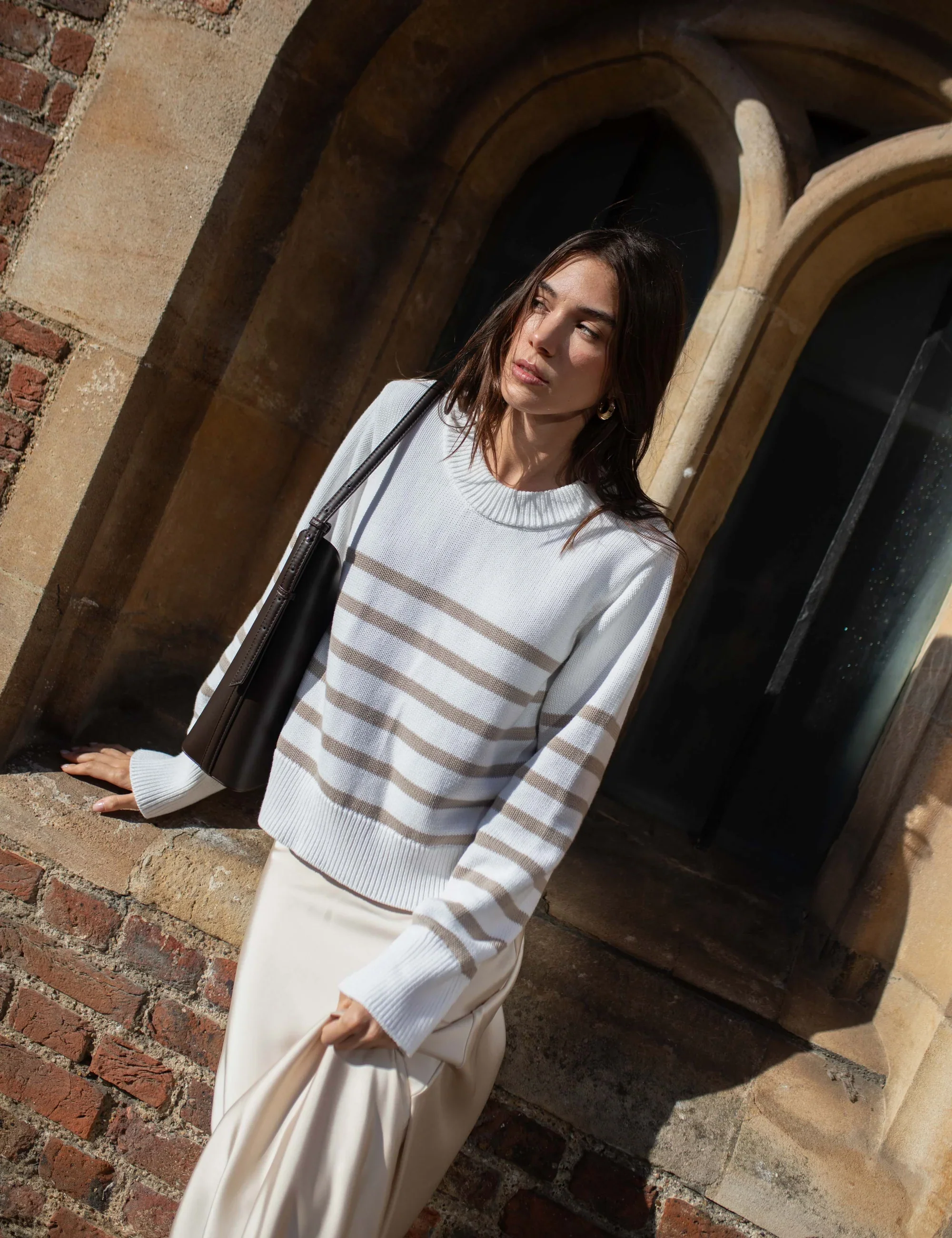 Devon Jumper: Cotton, Latte Stripe - With Nothing Underneath