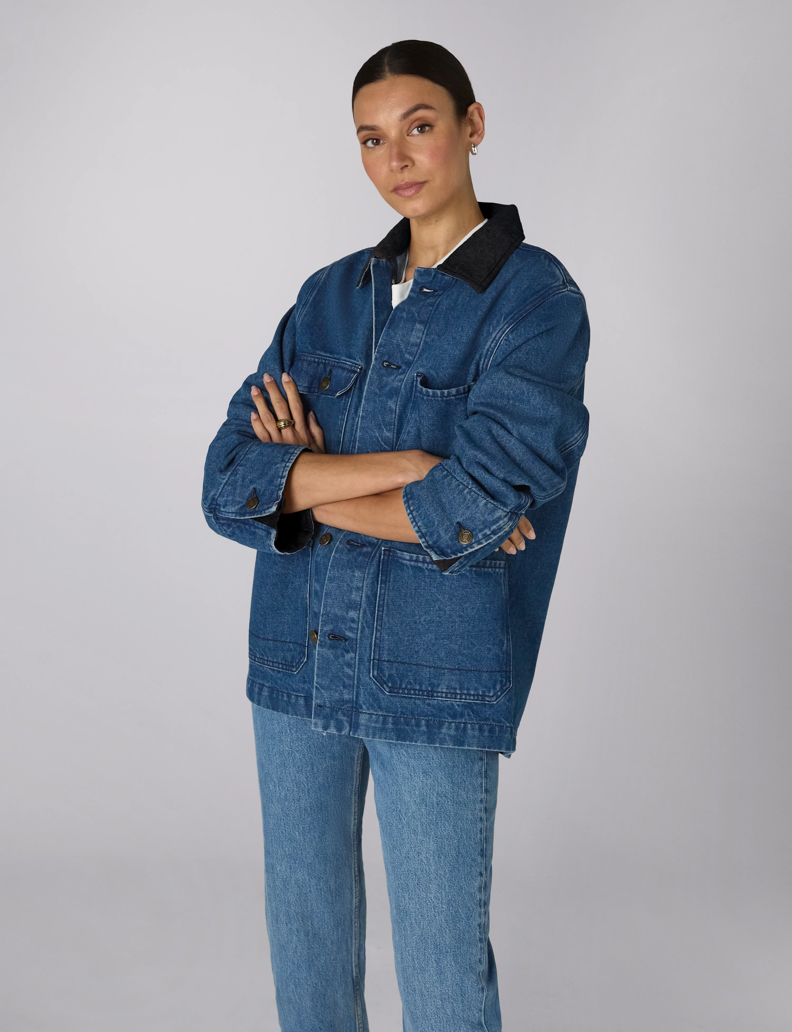Delon Chore Jacket: Denim, Mid Blue - With Nothing Underneath