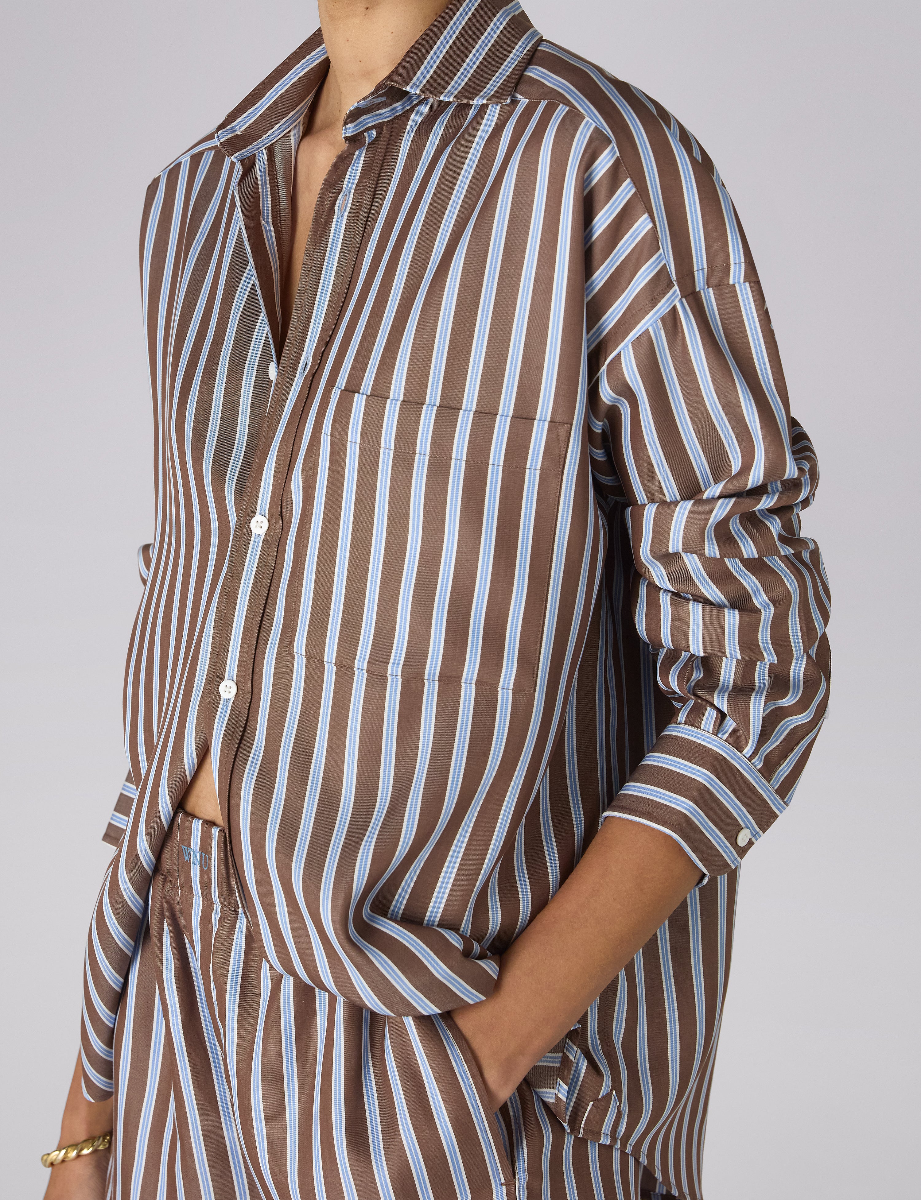 The Boxer: TENCEL™ Lyocell, Mocha Multi Stripe - With Nothing Underneath