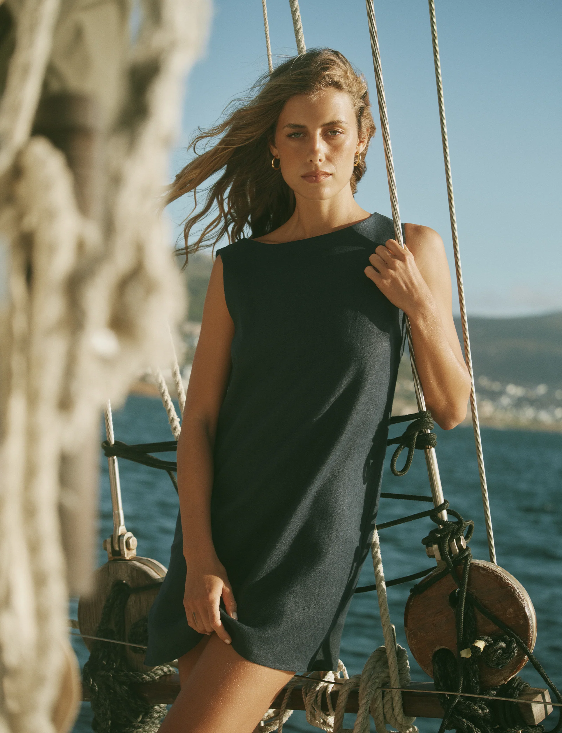 Jackie Dress: Linen, Navy Blue - With Nothing Underneath
