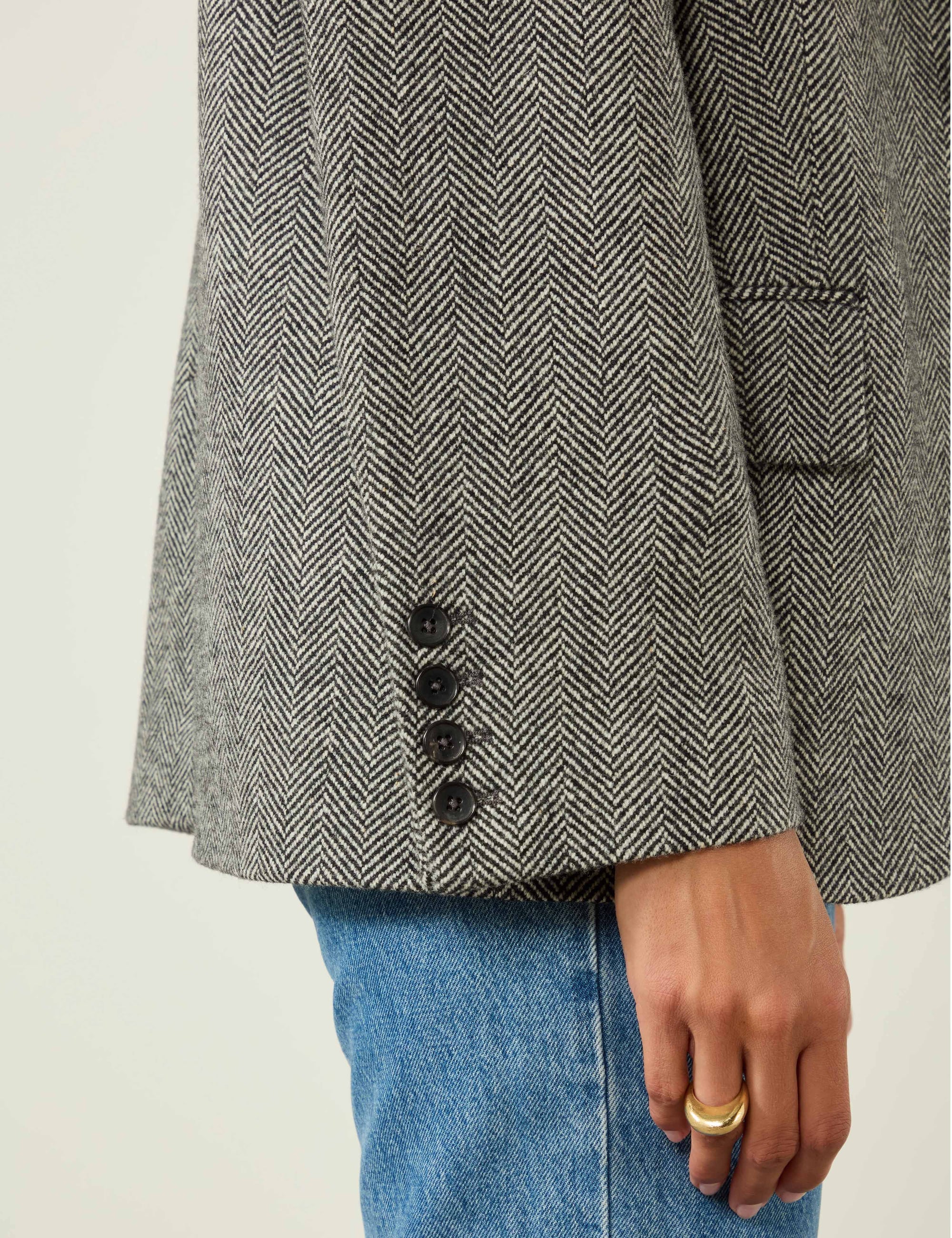 Hutton Blazer: Wool, Grey Herringbone - With Nothing Underneath