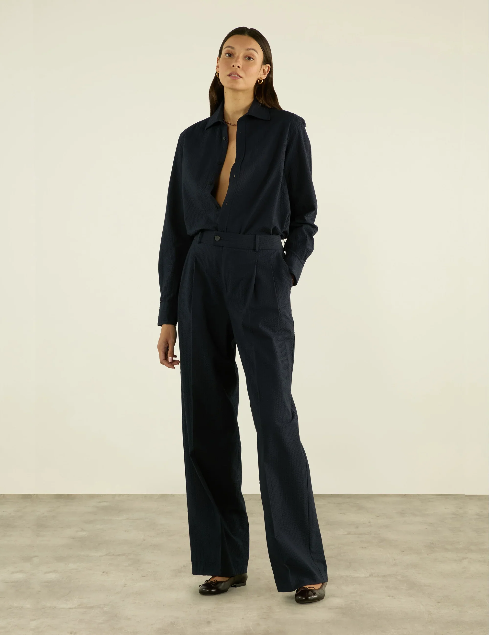 Rampling Trouser: Seersucker, Navy Blue - With Nothing Underneath