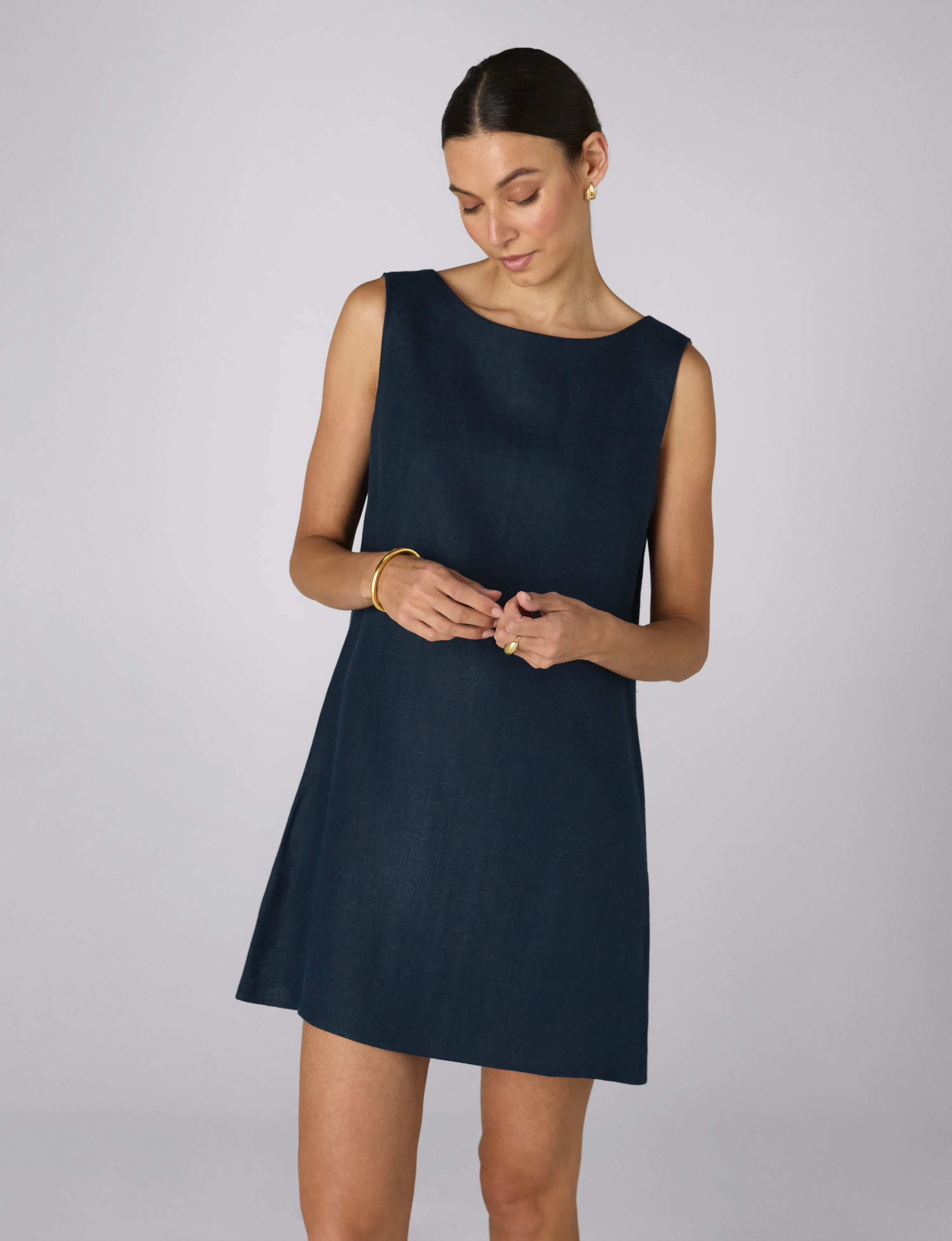 Jackie Dress: Linen, Navy Blue - With Nothing Underneath