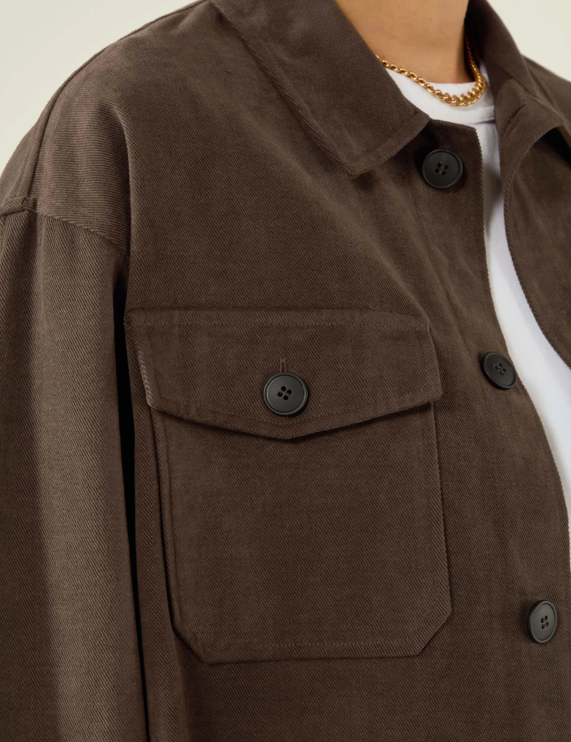 Stow Overshirt: Brushed Twill, Mocha - With Nothing Underneath