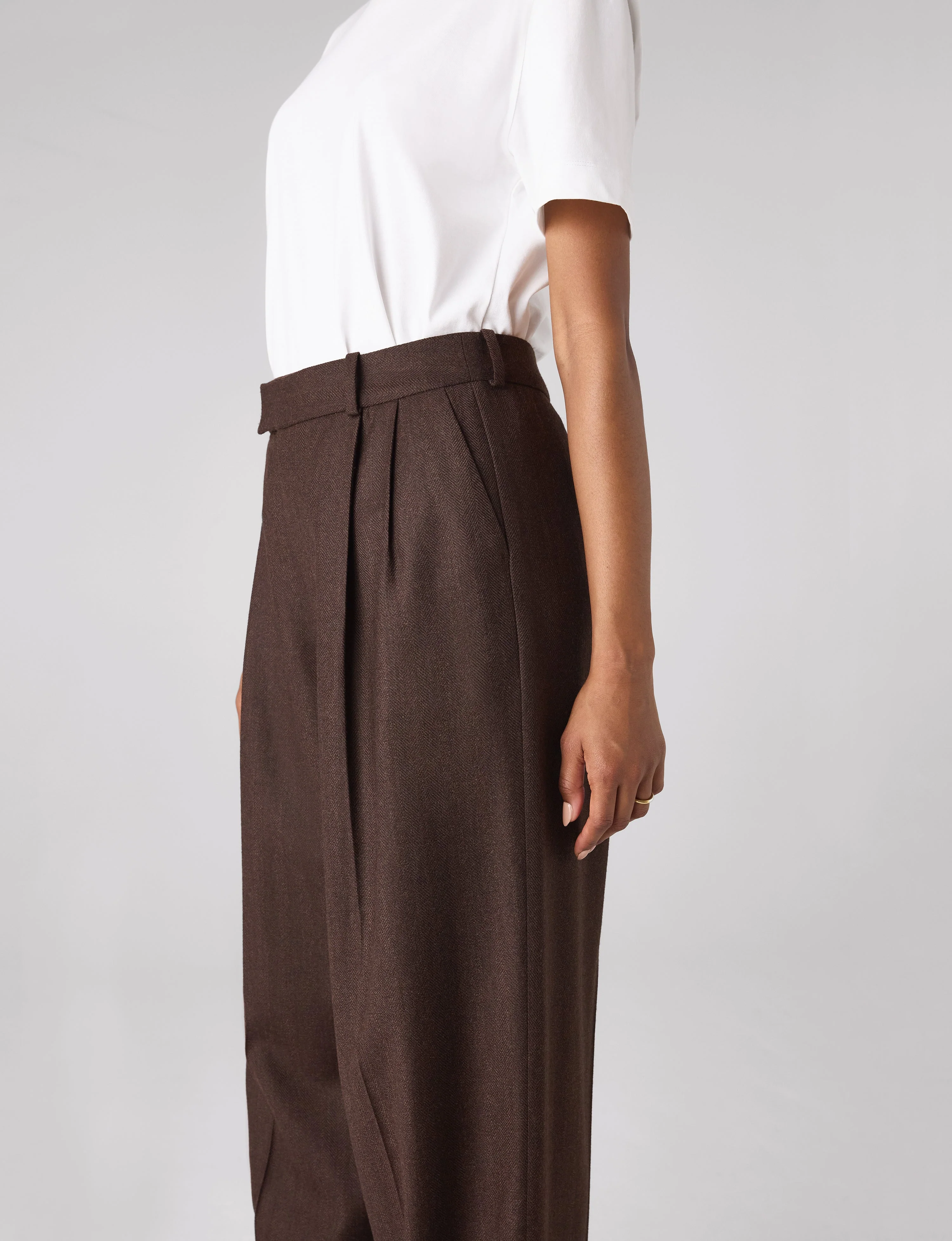 Rampling Trouser: Wool, Dark Brown Herringbone - With Nothing Underneath
